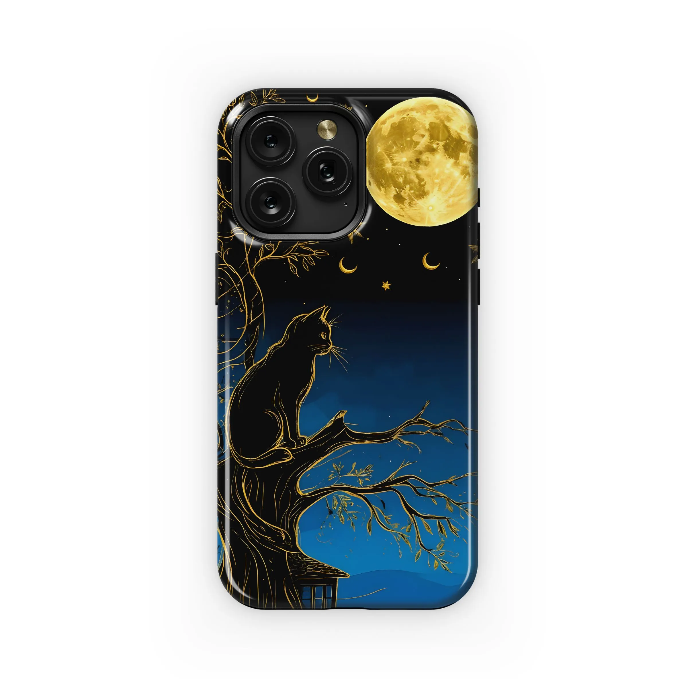 Golden Moon Mystic Black Cat Phone Case iPhone Samsung Cover Pixel 5387