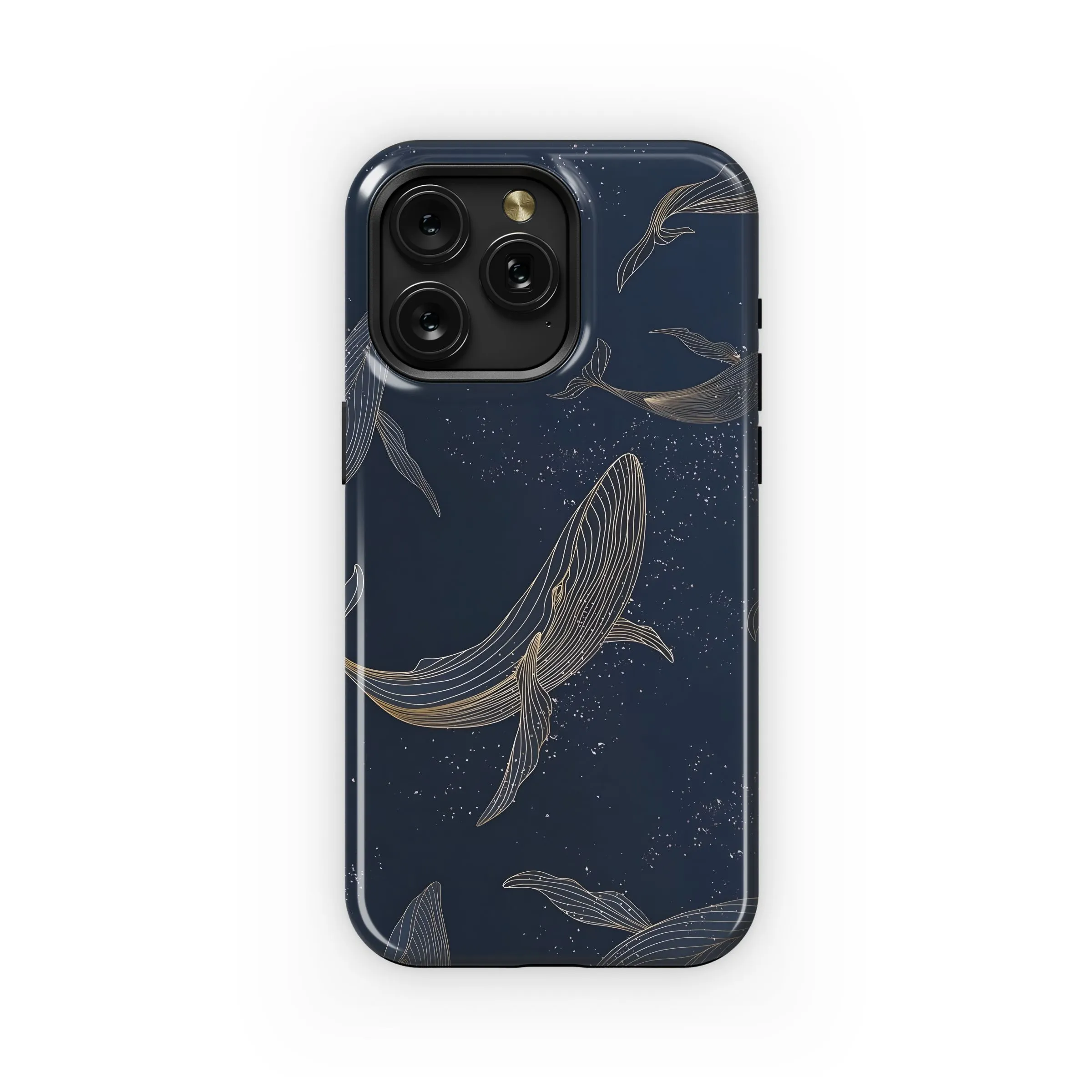 Golden Whales in Navy Phone Case iPhone Samsung Cover Pixel 4929