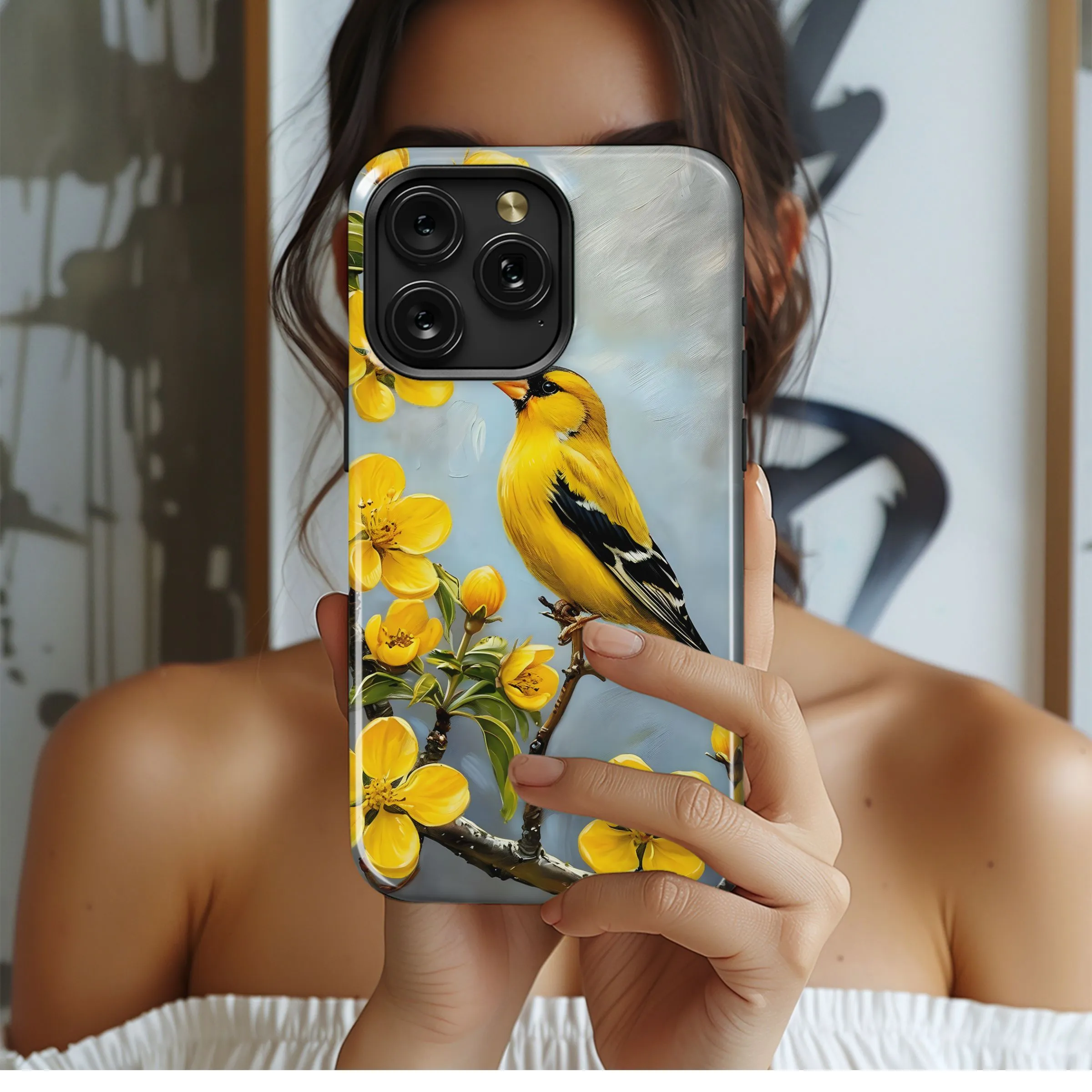 Goldfinch and Yellow Flower Painting Phone Case iPhone Samsung Cover Pixel 5359