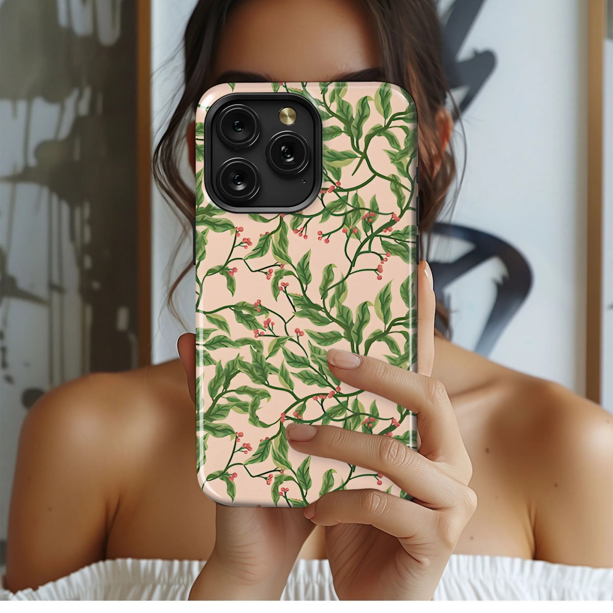 Green Foliage Pink Berry Pattern Phone Case iPhone Samsung Cover Pixel 5319