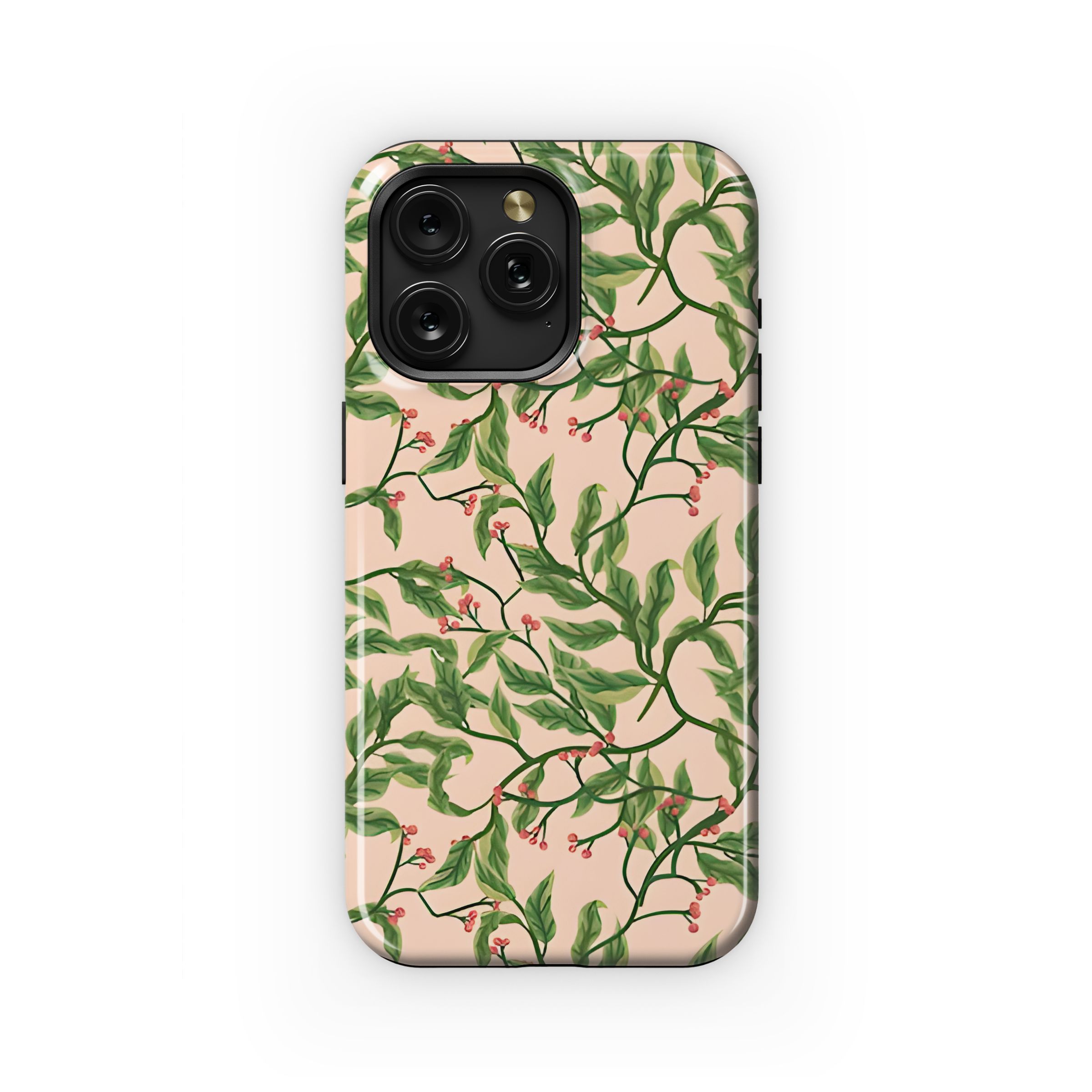 Green Foliage Pink Berry Pattern Phone Case iPhone Samsung Cover Pixel 5319