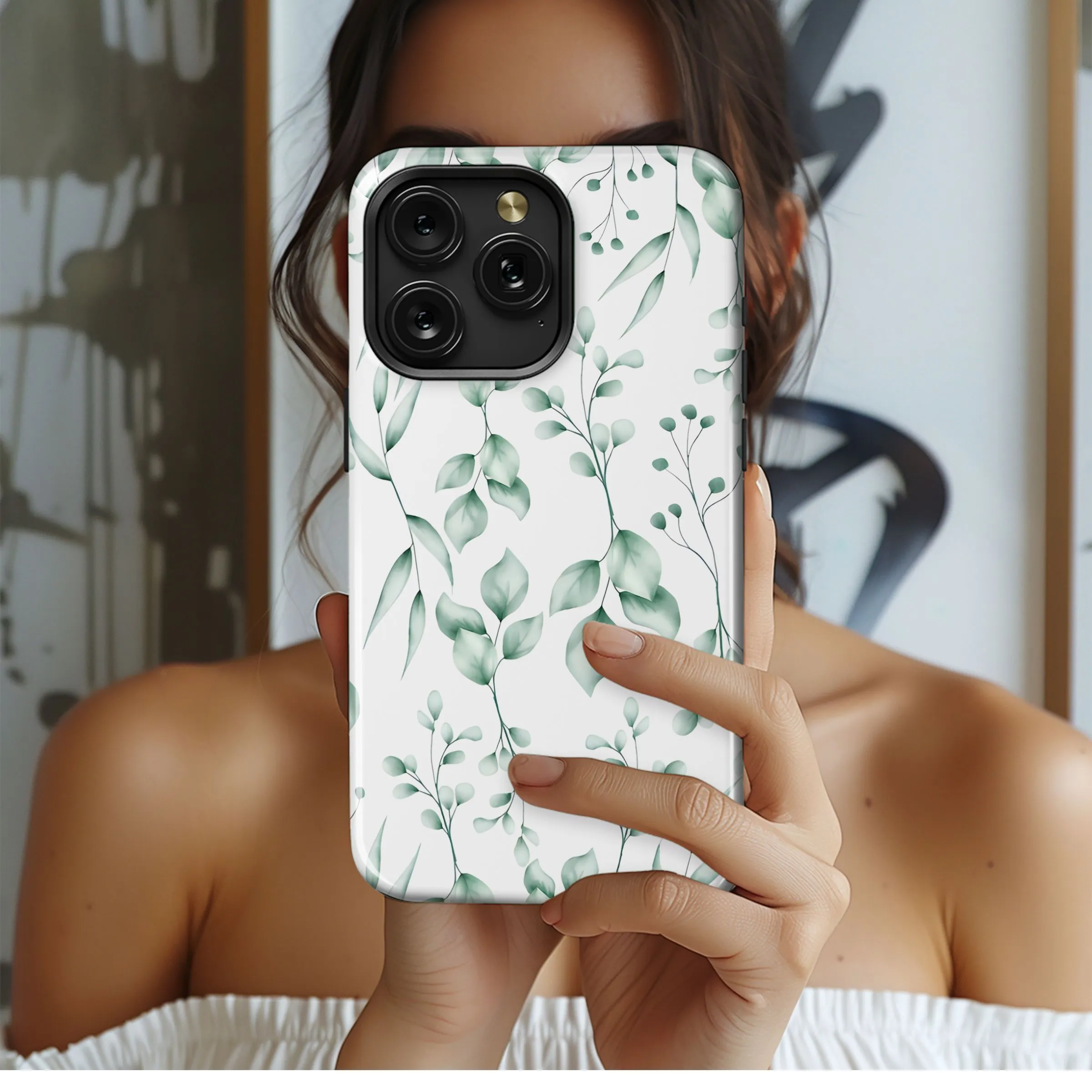 Green Watercolor Botanical Pattern Phone Case iPhone Samsung Cover Pixel 5267