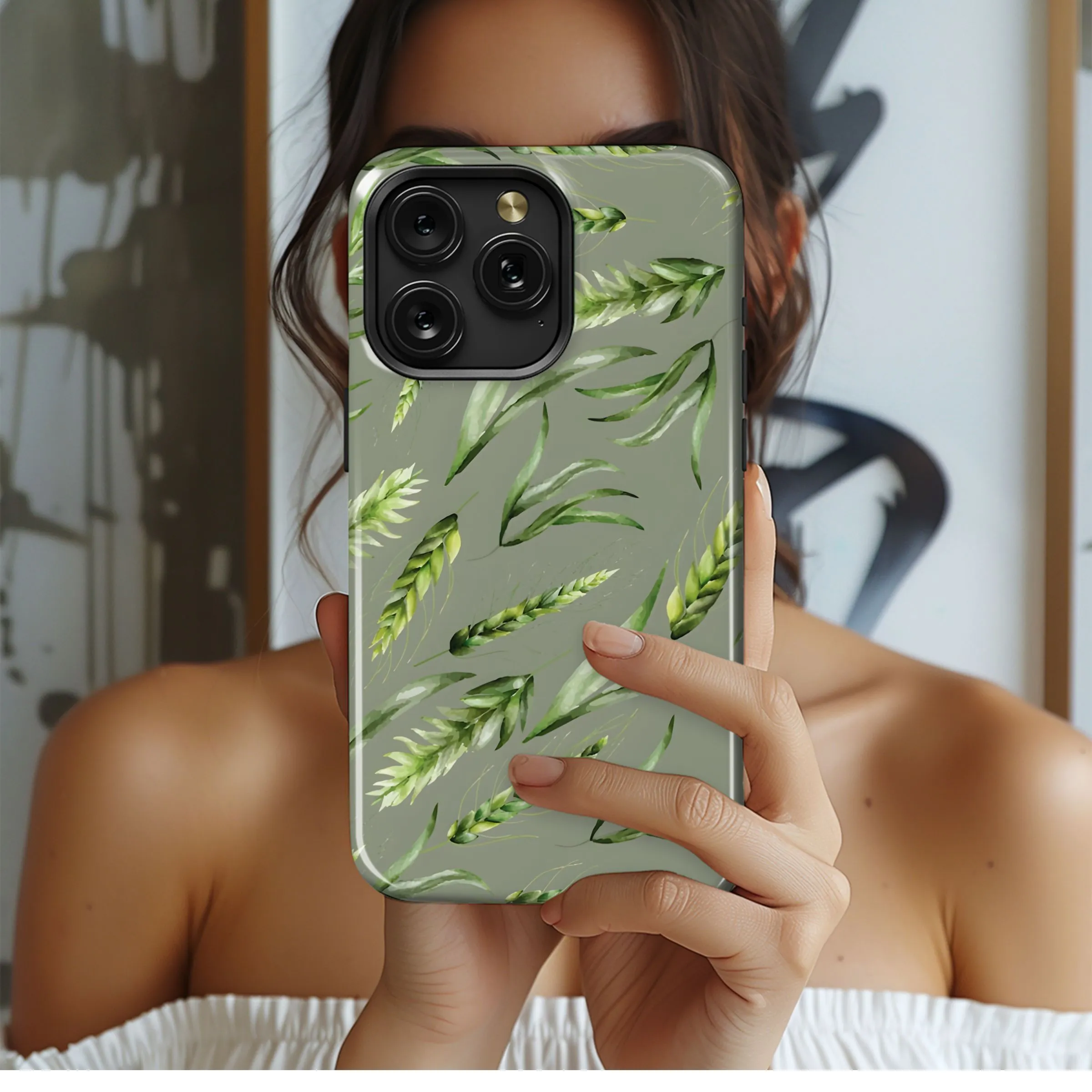 Green Wheat Watercolor Design Phone Case iPhone Samsung Cover Pixel 5193