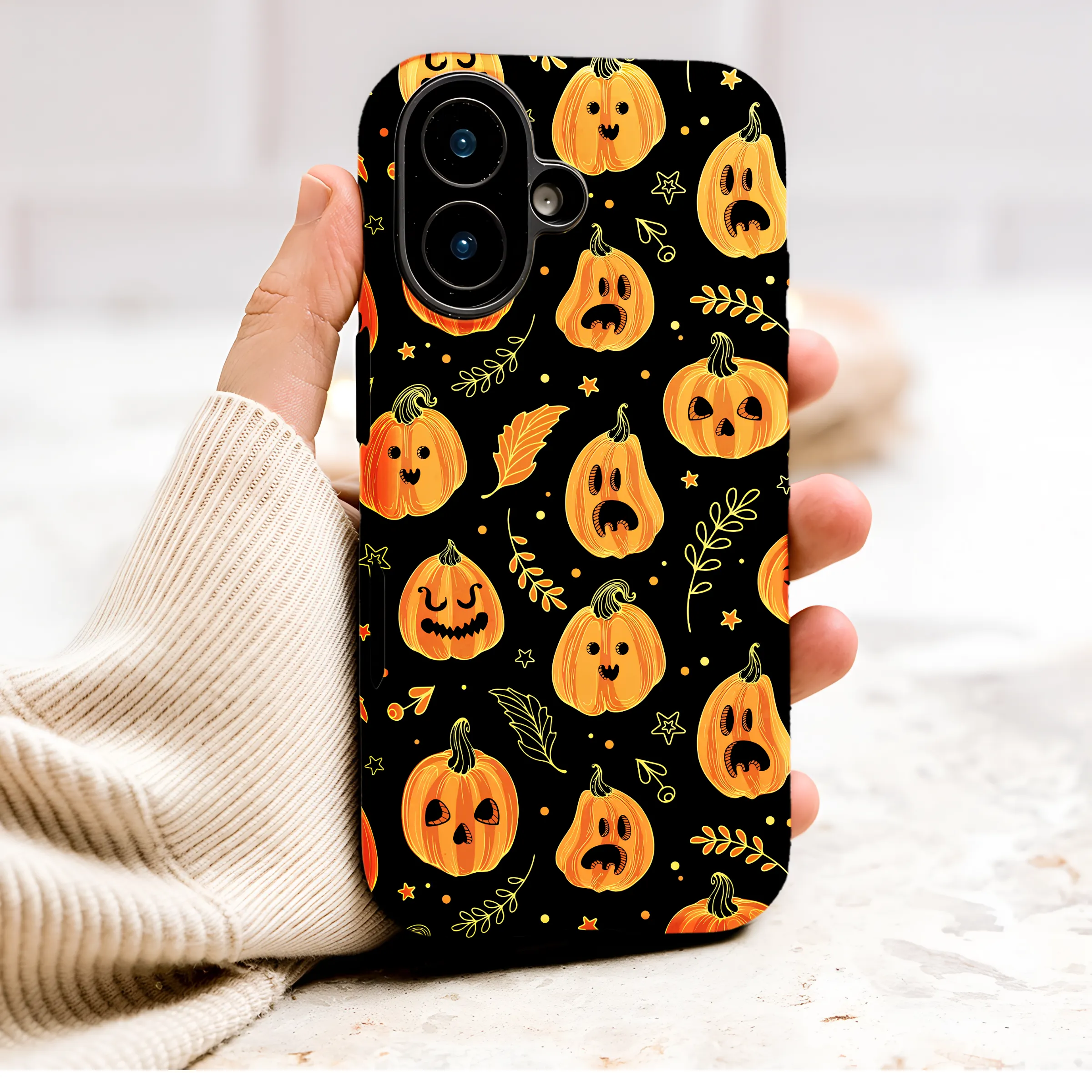 Halloween Pumpkin Pattern Jack O Lantern Faces Phone Case Cover for iPhone 17 Pro Max 16 15 Plus 14 13 Mini Samsung S25 S24 Pixel 10 9 9305 - Image 1