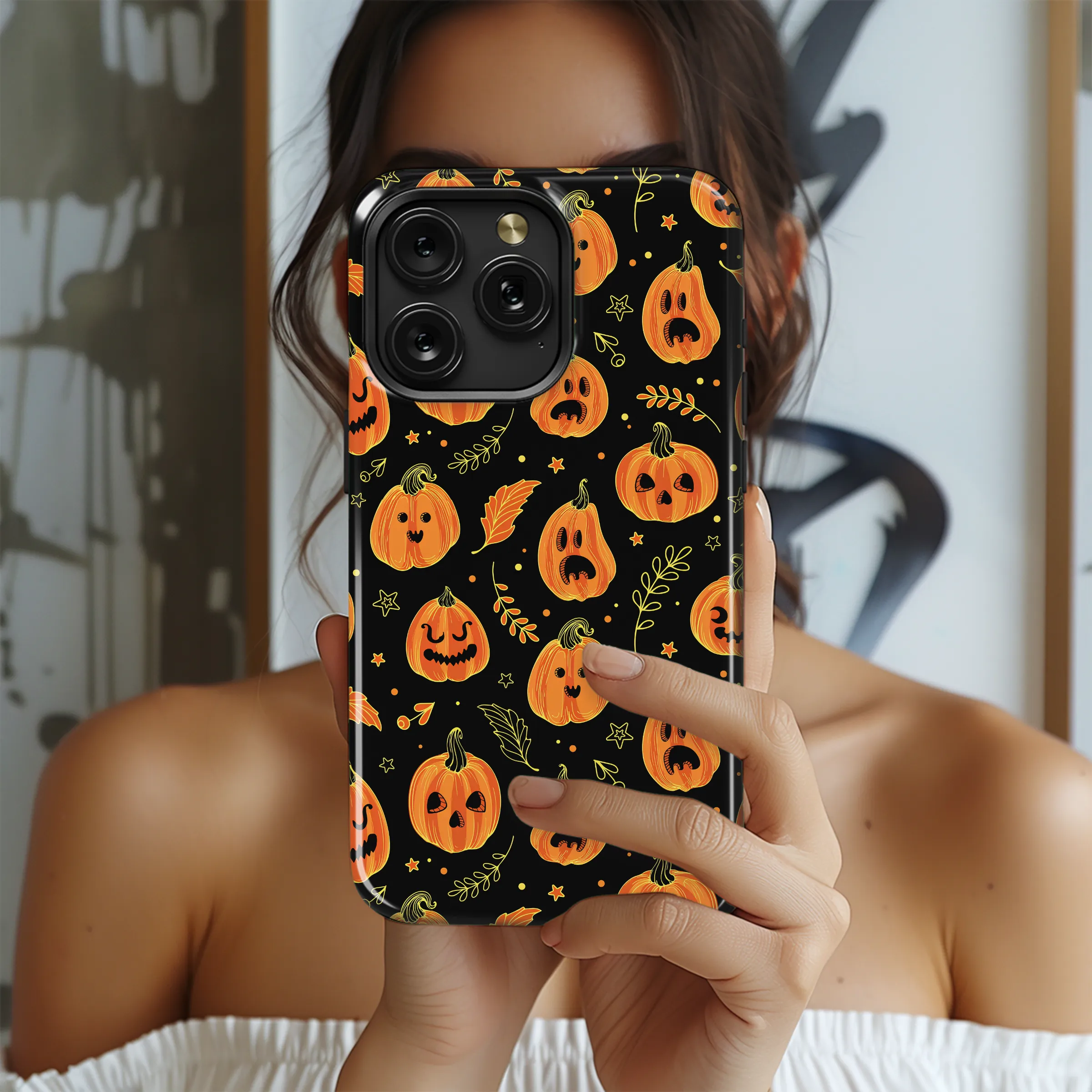 Halloween Pumpkin Pattern Jack O Lantern Faces Phone Case Cover for iPhone 17 Pro Max 16 15 Plus 14 13 Mini Samsung S25 S24 Pixel 10 9 9305 - Image 2