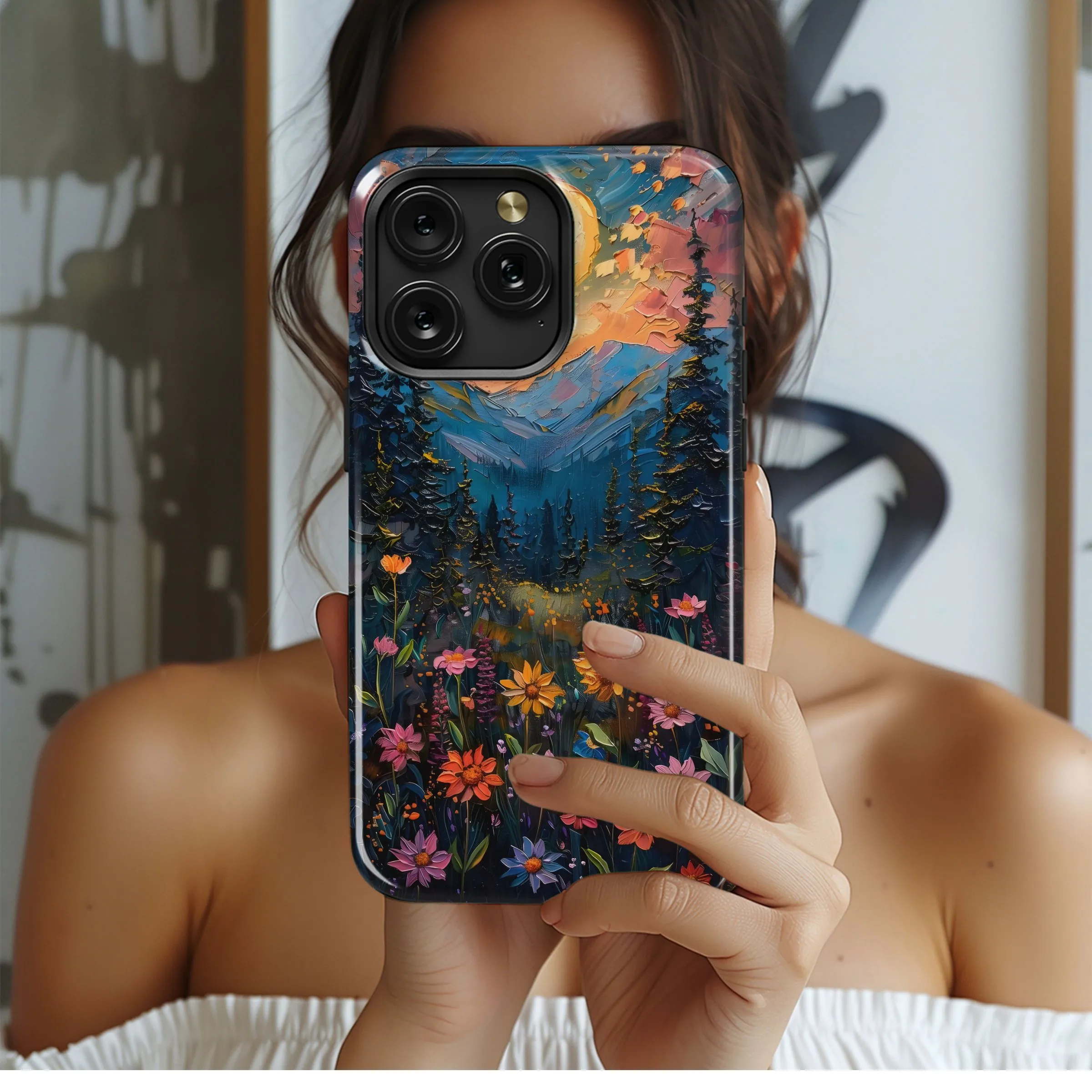 Impasto Moonlight Floral Landscape Art Phone Case iPhone Samsung Cover Pixel 4902