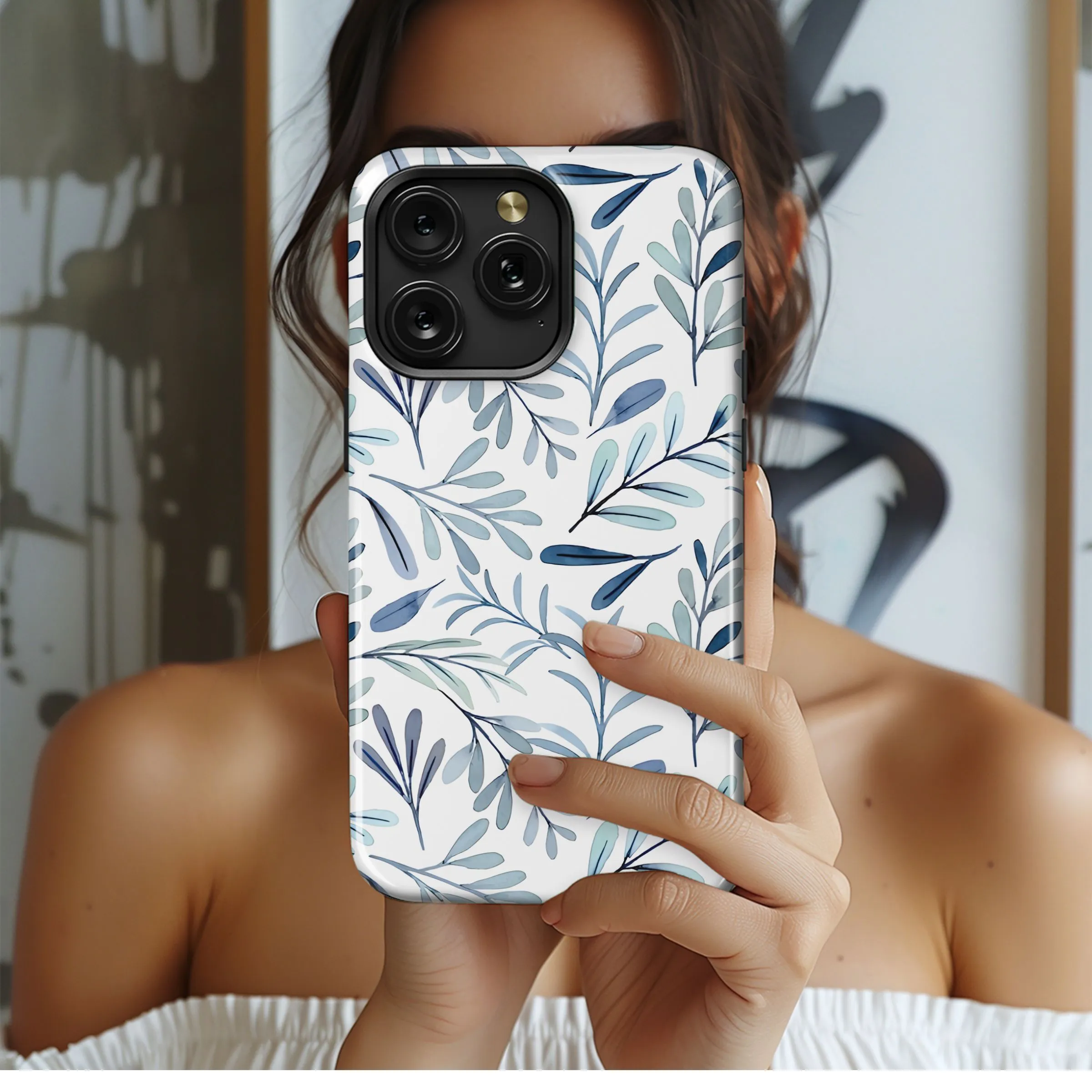 Indigo Leaf Pattern Phone Case iPhone Samsung Cover Pixel 5119