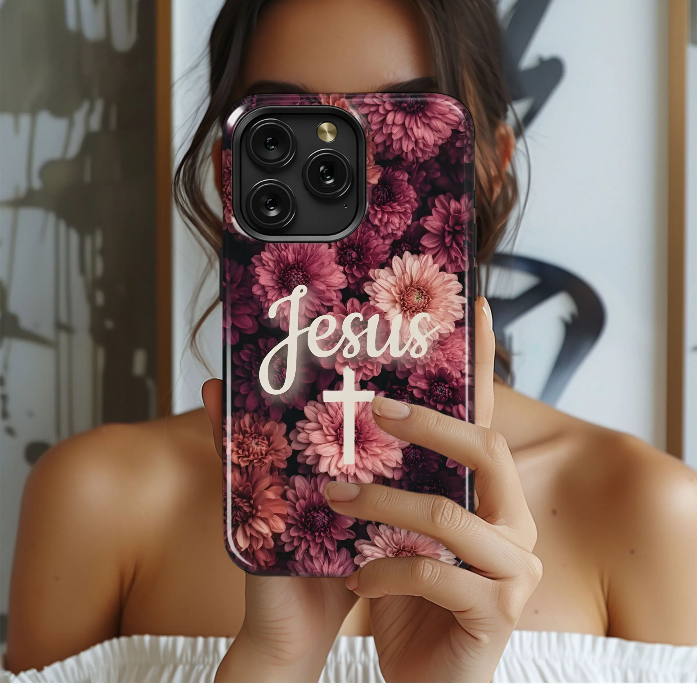 Jesus Blooms, Cross Design Phone Case iPhone Samsung Cover Pixel 5024