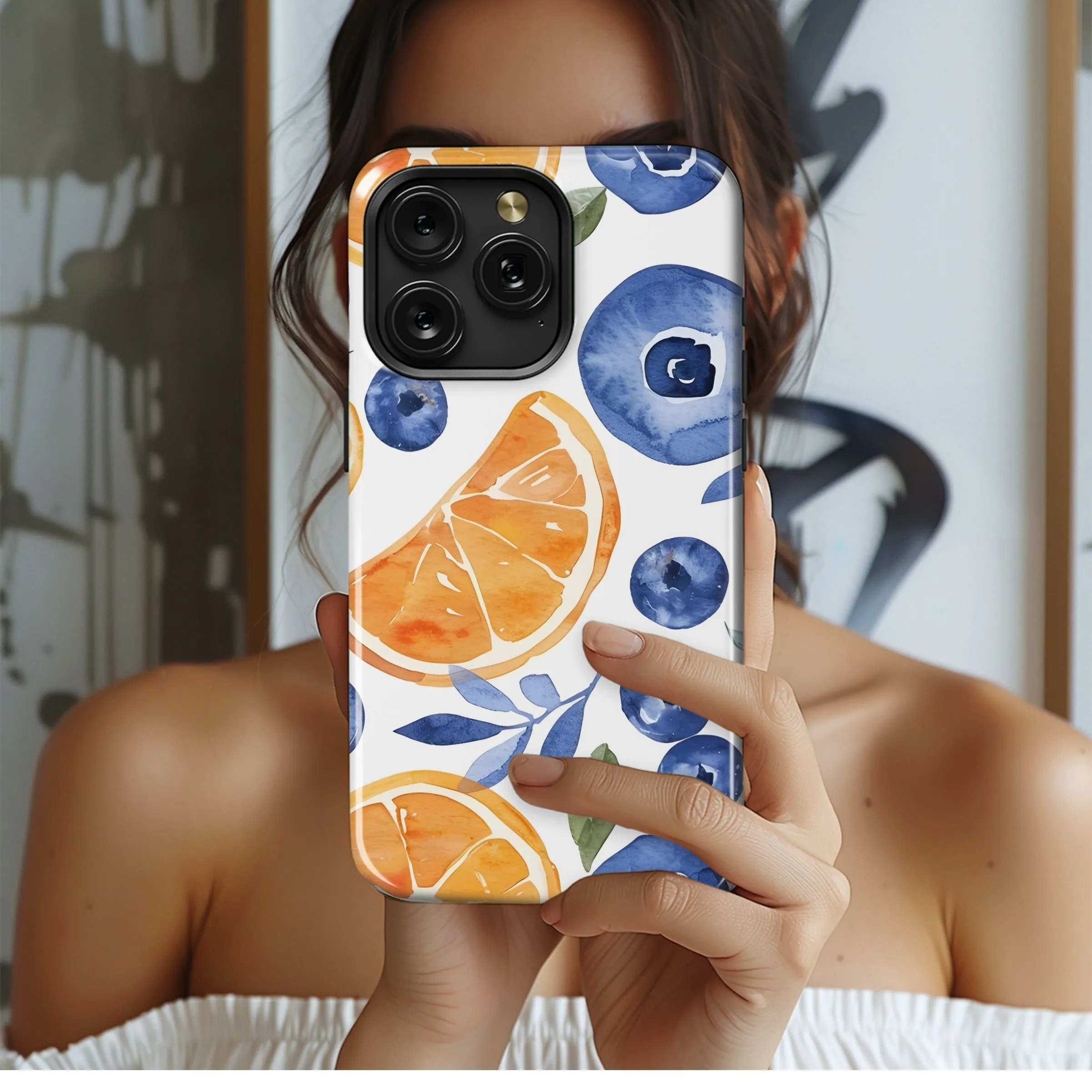 Juicy Orange Blueberry Watercolor Phone Case iPhone Samsung Cover Pixel 5354