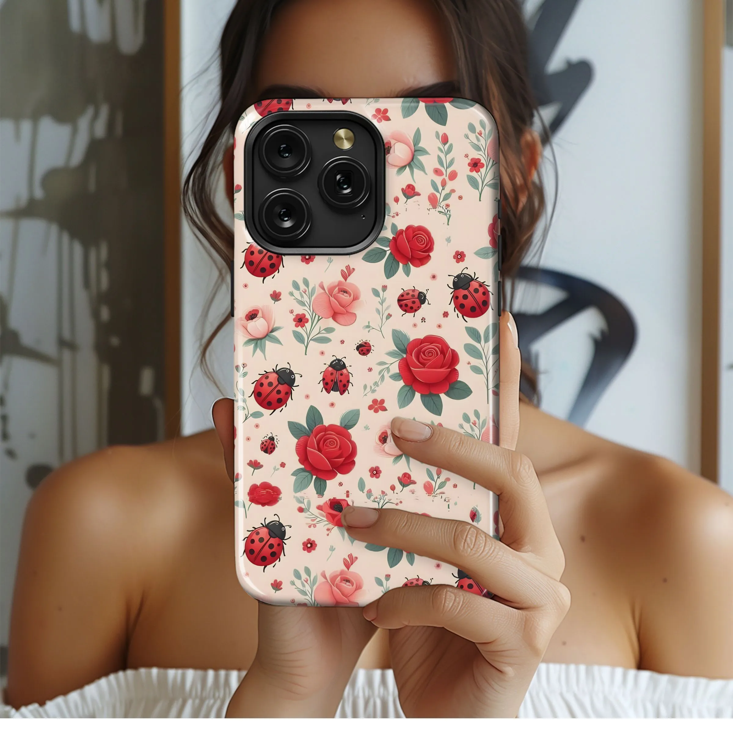 Ladybugs & Roses Pattern Phone Case iPhone Samsung Cover Pixel 5055