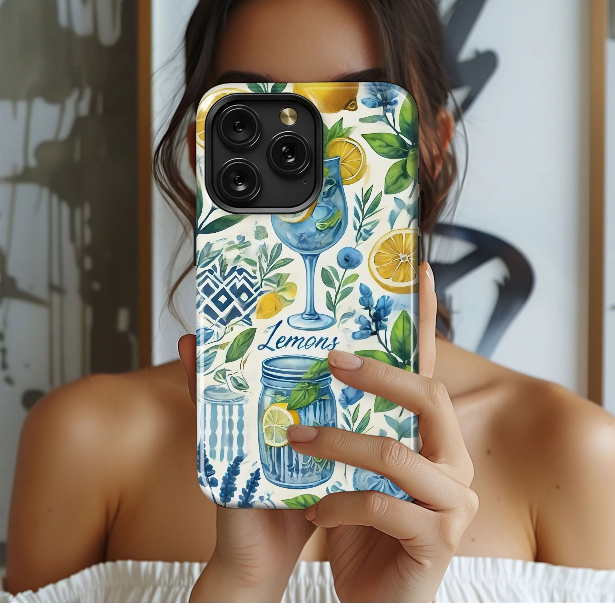 Lemon & Blue Watercolor Delight Phone Case iPhone Samsung Cover Pixel 4954