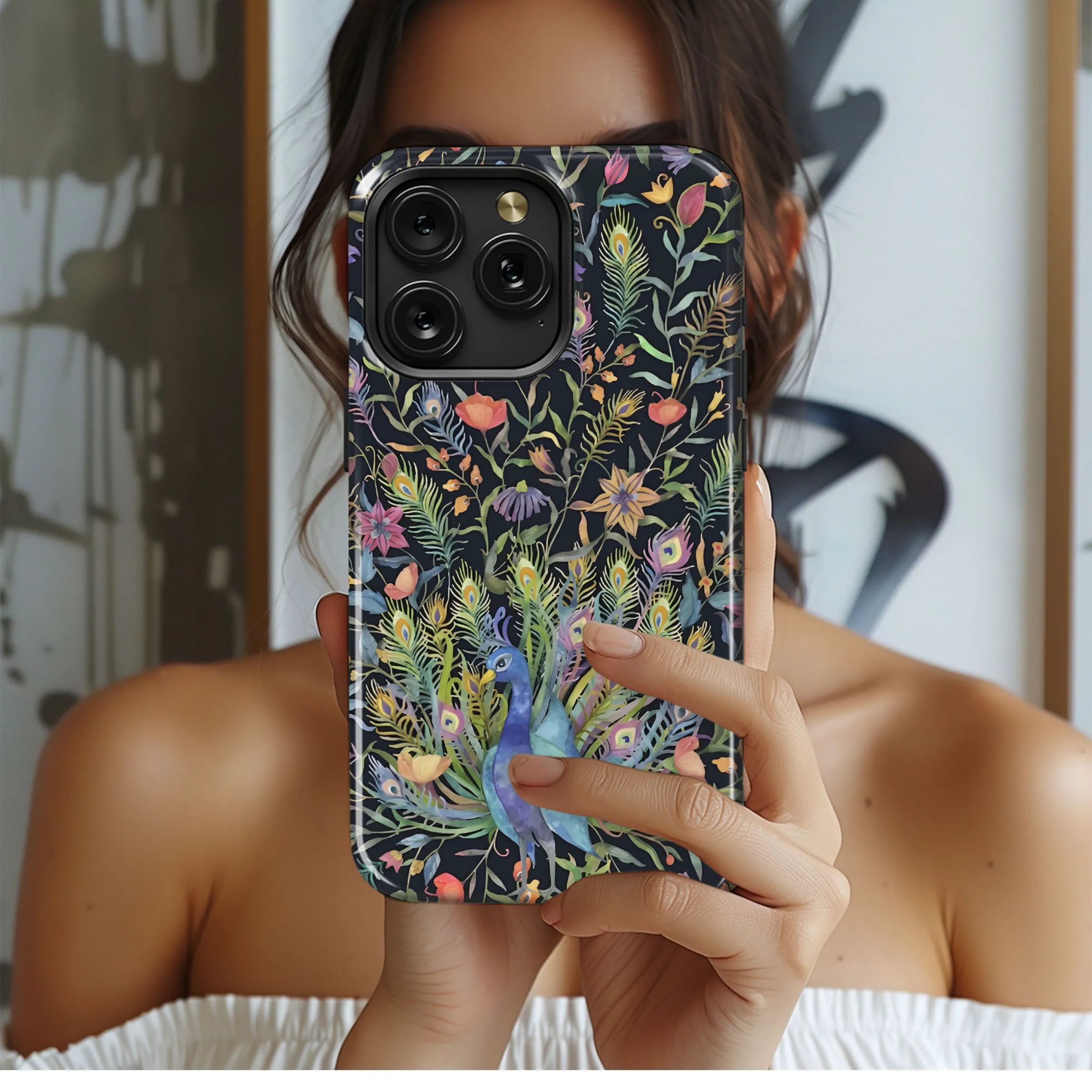 Majestic Peacock Feather Floral Design Phone Case iPhone Samsung Cover Pixel 5441