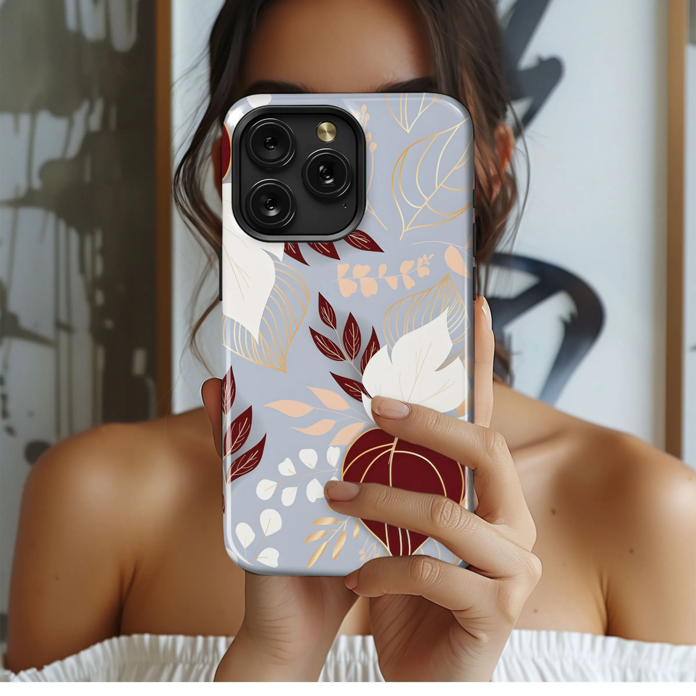 Maroon Gold Botanical Pattern Phone Case iPhone Samsung Cover Pixel 5380