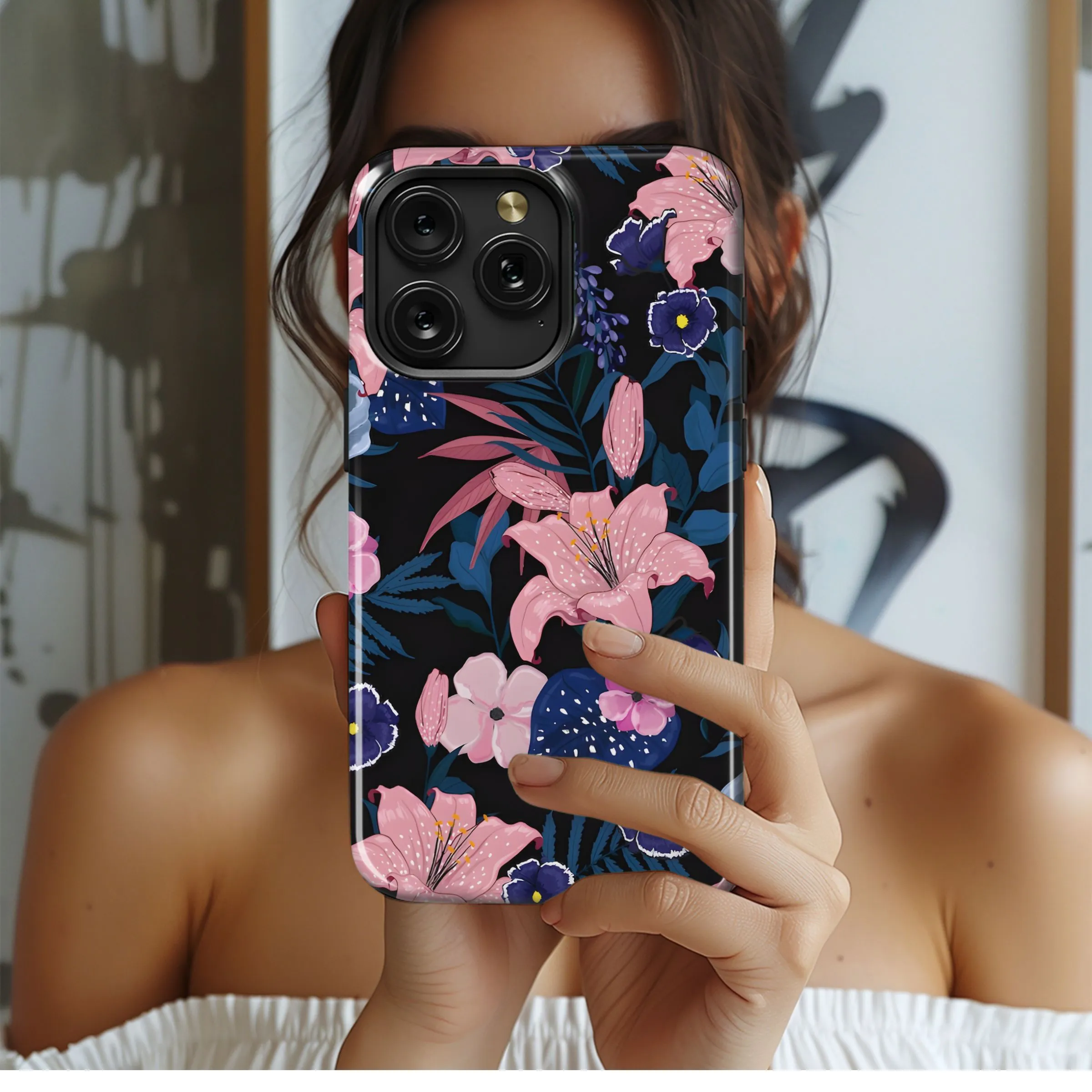 Midnight Tropical Floral Print Phone Case iPhone Samsung Cover Pixel 5388