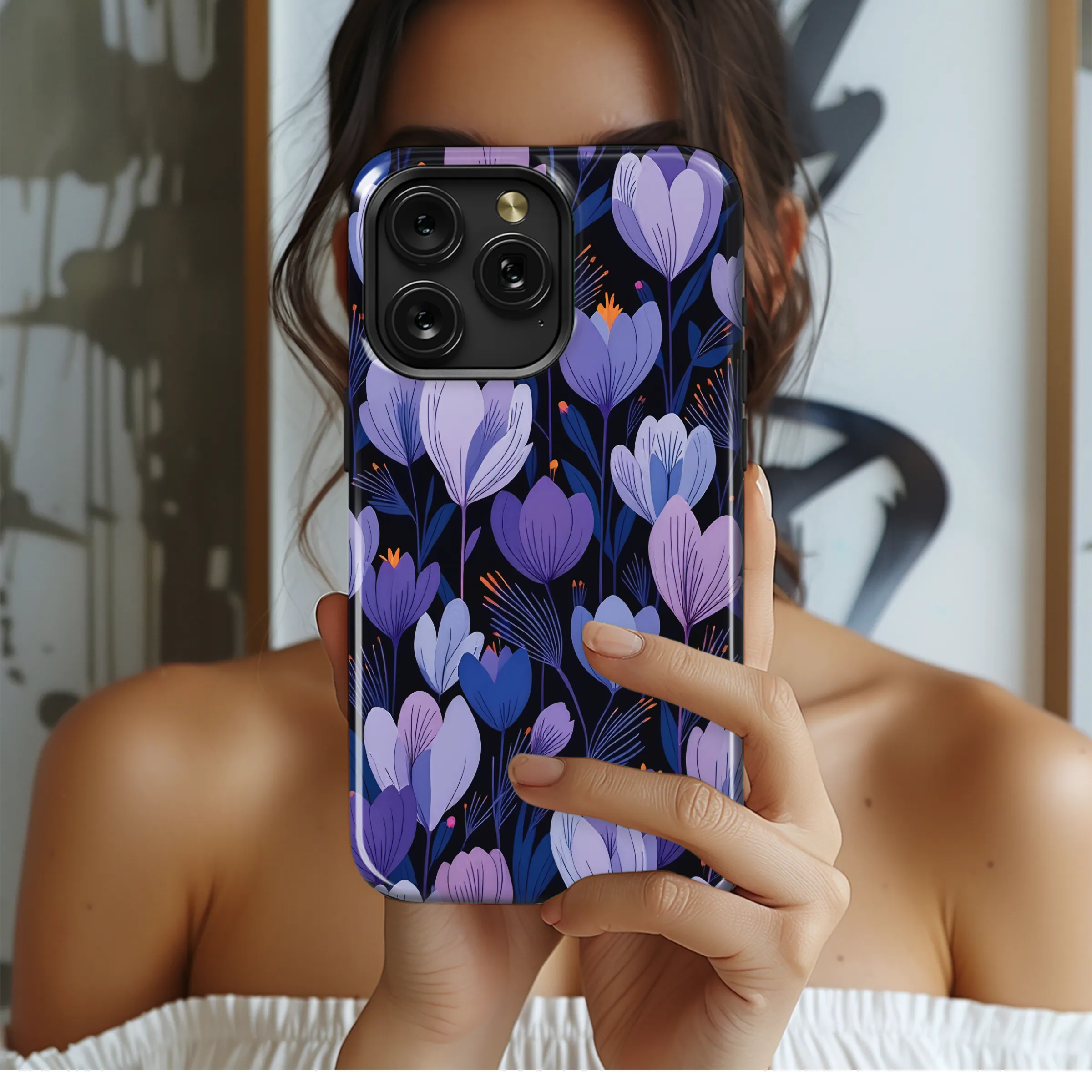 Moody Purple Floral Garden Botanical Art Phone Case Cover for iPhone 17 Pro Max 16 15 Plus 14 13 Mini Samsung S25 S24 Google Pixel 10 9 8182