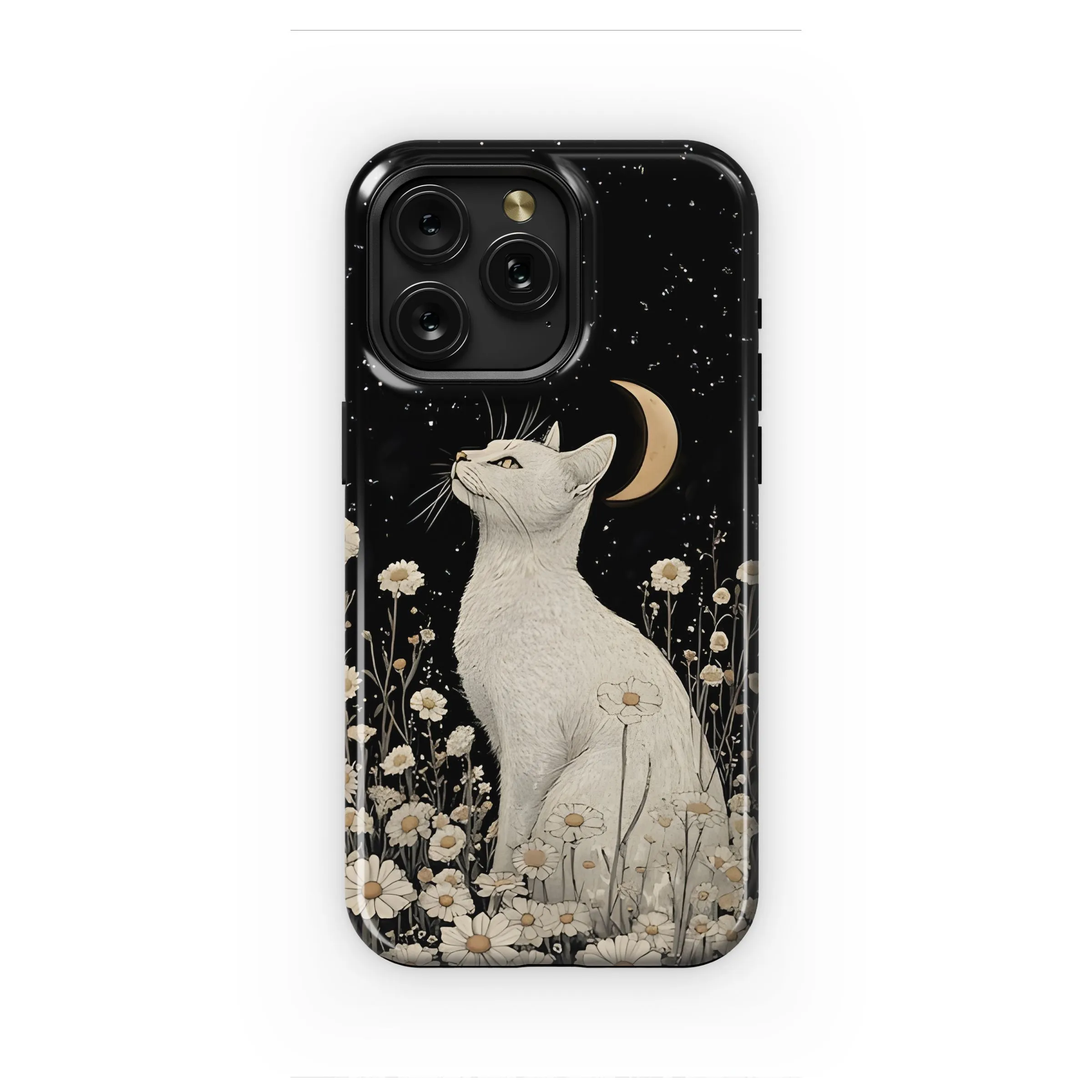 Moonlit Cat Among Daisies Phone Case iPhone Samsung Cover Pixel 5249