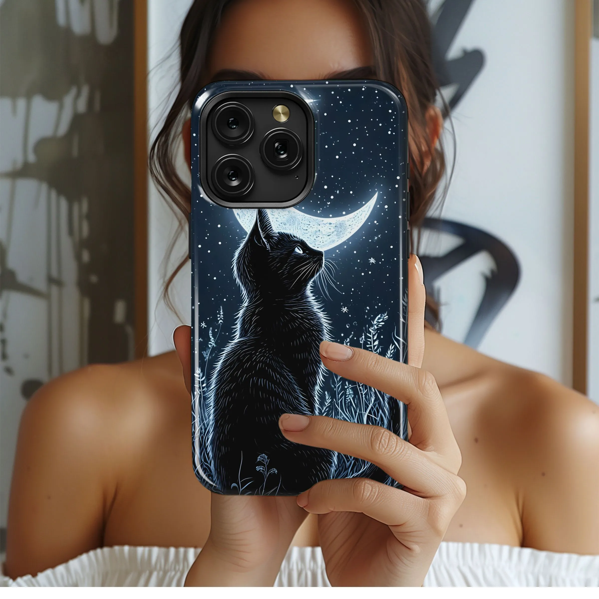 Moonlit Feline Dreamscape Phone Case iPhone Samsung Cover Pixel 5090