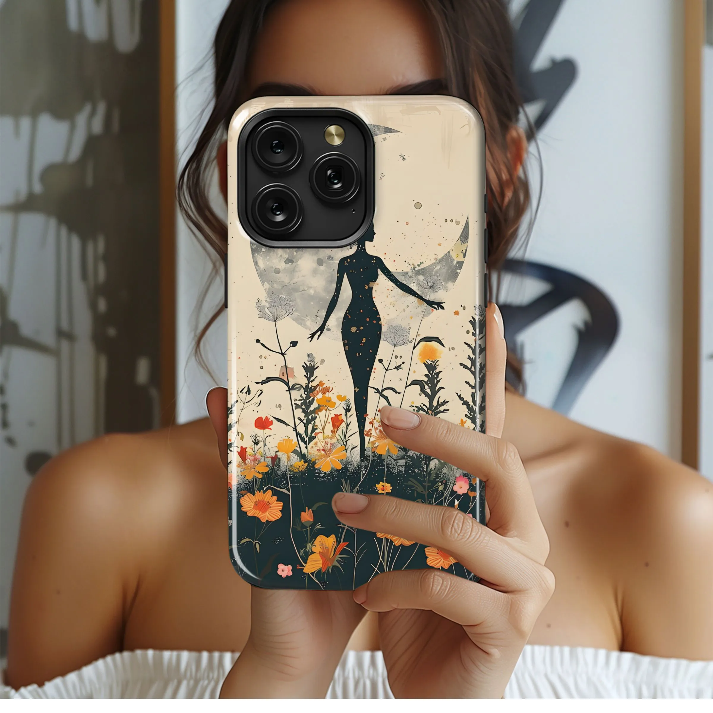 Moonlit meadow with woman silhouette Phone Case iPhone Samsung Cover Pixel 5242