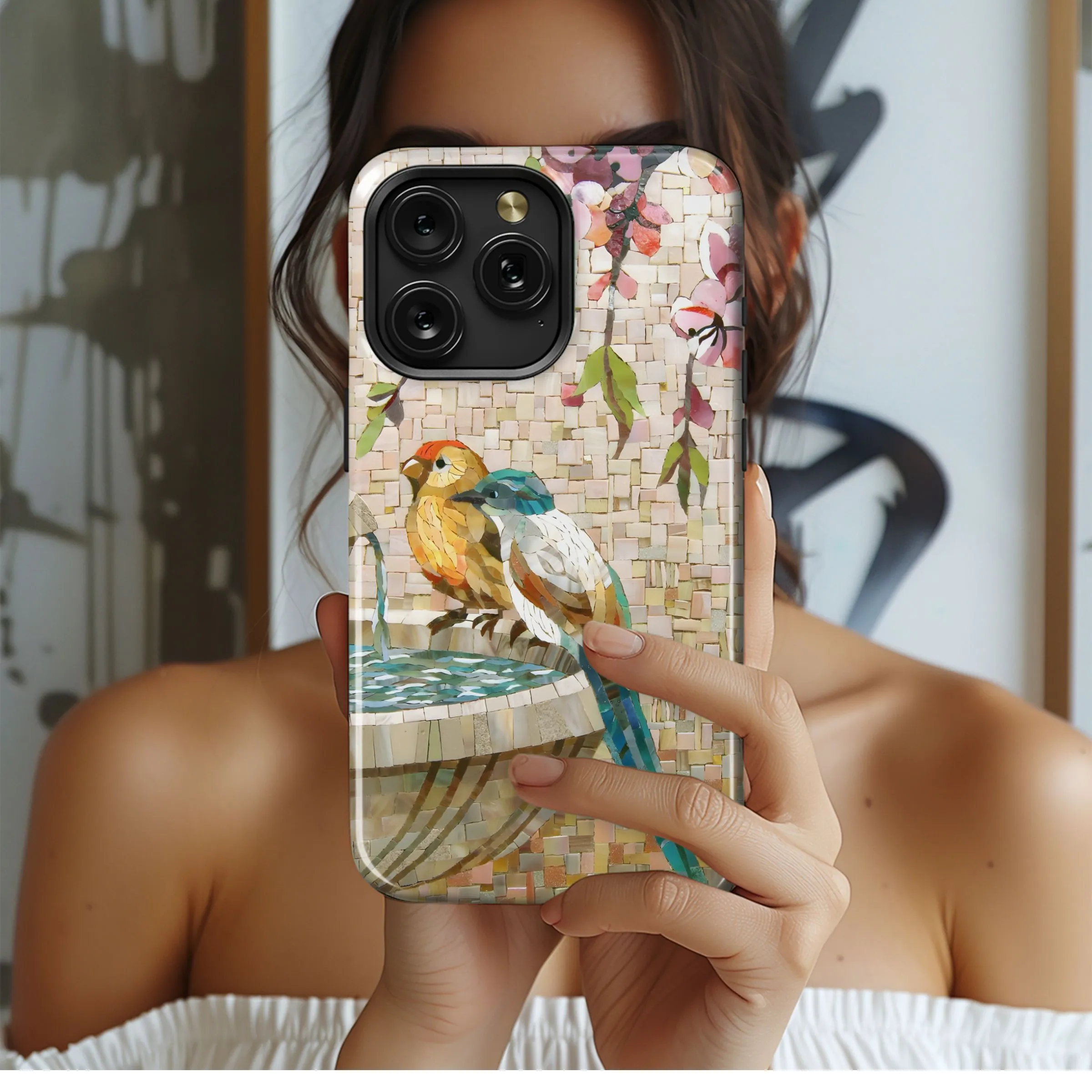 Mosaic Birds and Blossoms Phone Case iPhone Samsung Cover Pixel 5072
