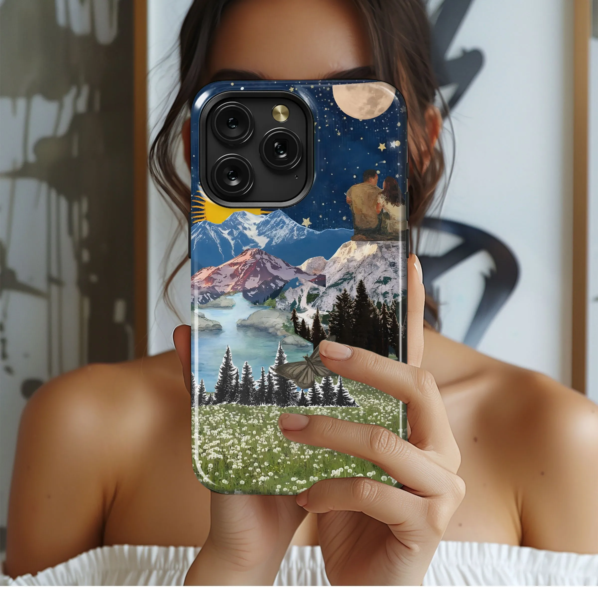 Mountains, Moon, Stars, and Love Phone Case iPhone Samsung Cover Pixel 4978
