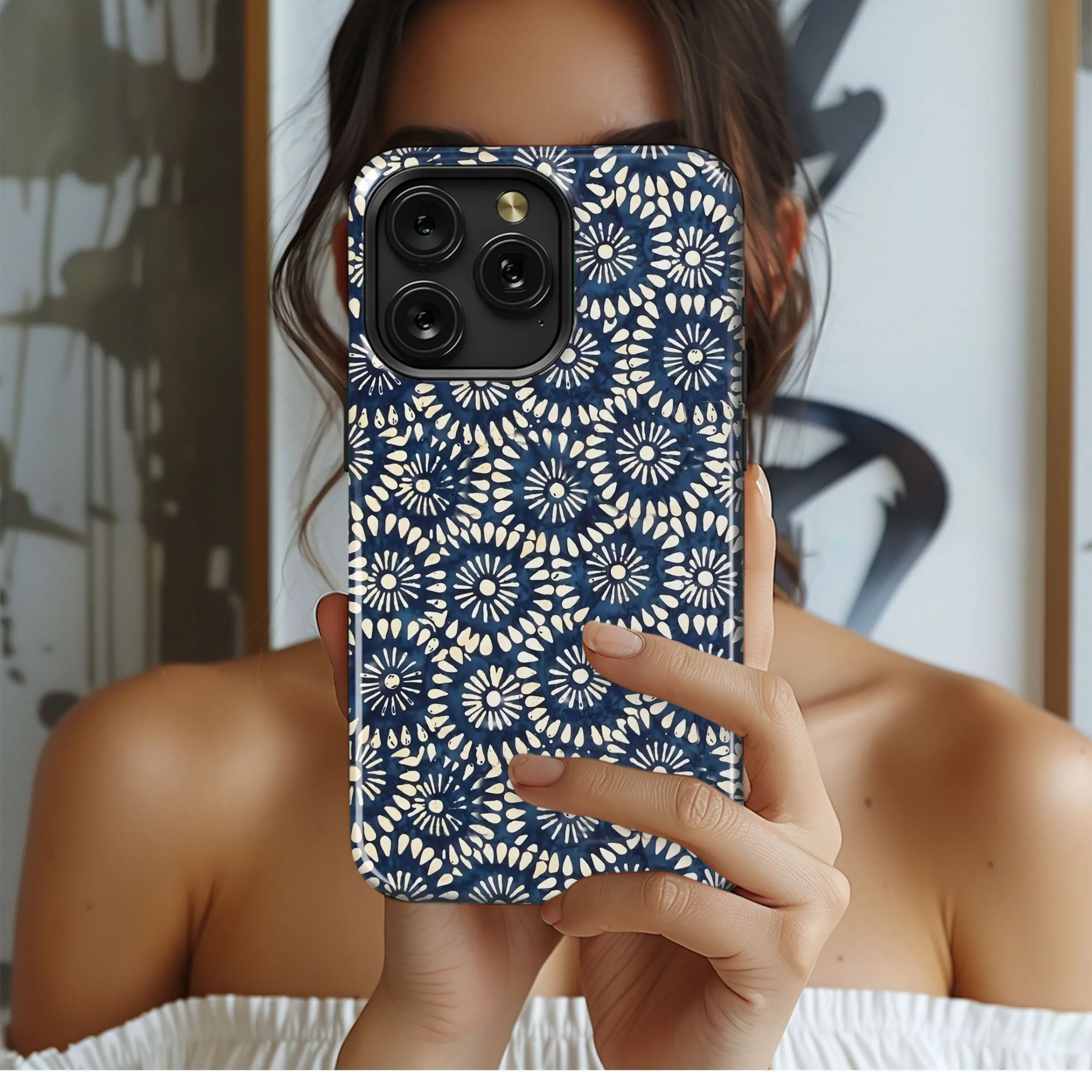 Navy Bloom Pattern
 Phone Case iPhone Samsung Cover Pixel 4813