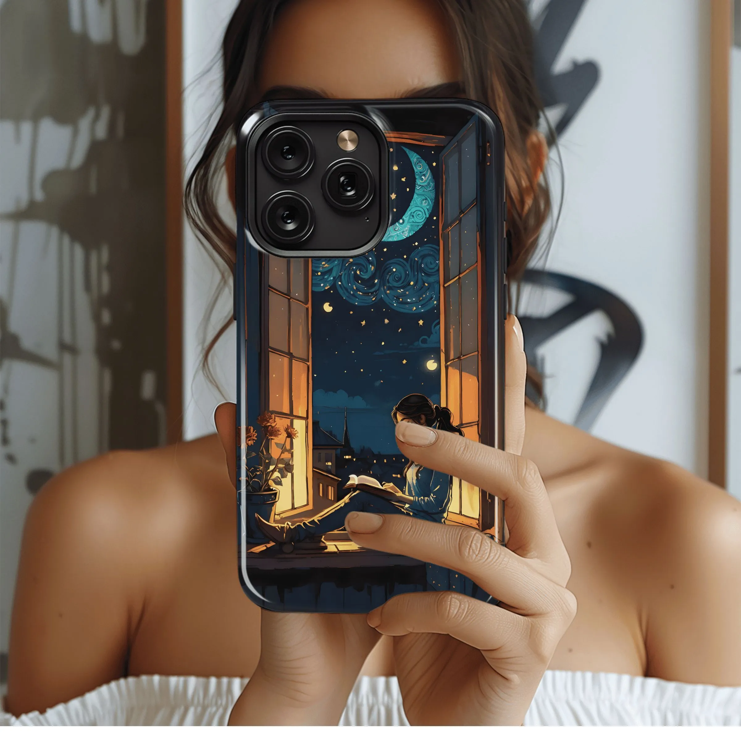Night Reading Moonlit Window
 Phone Case iPhone Samsung Cover Pixel 4594