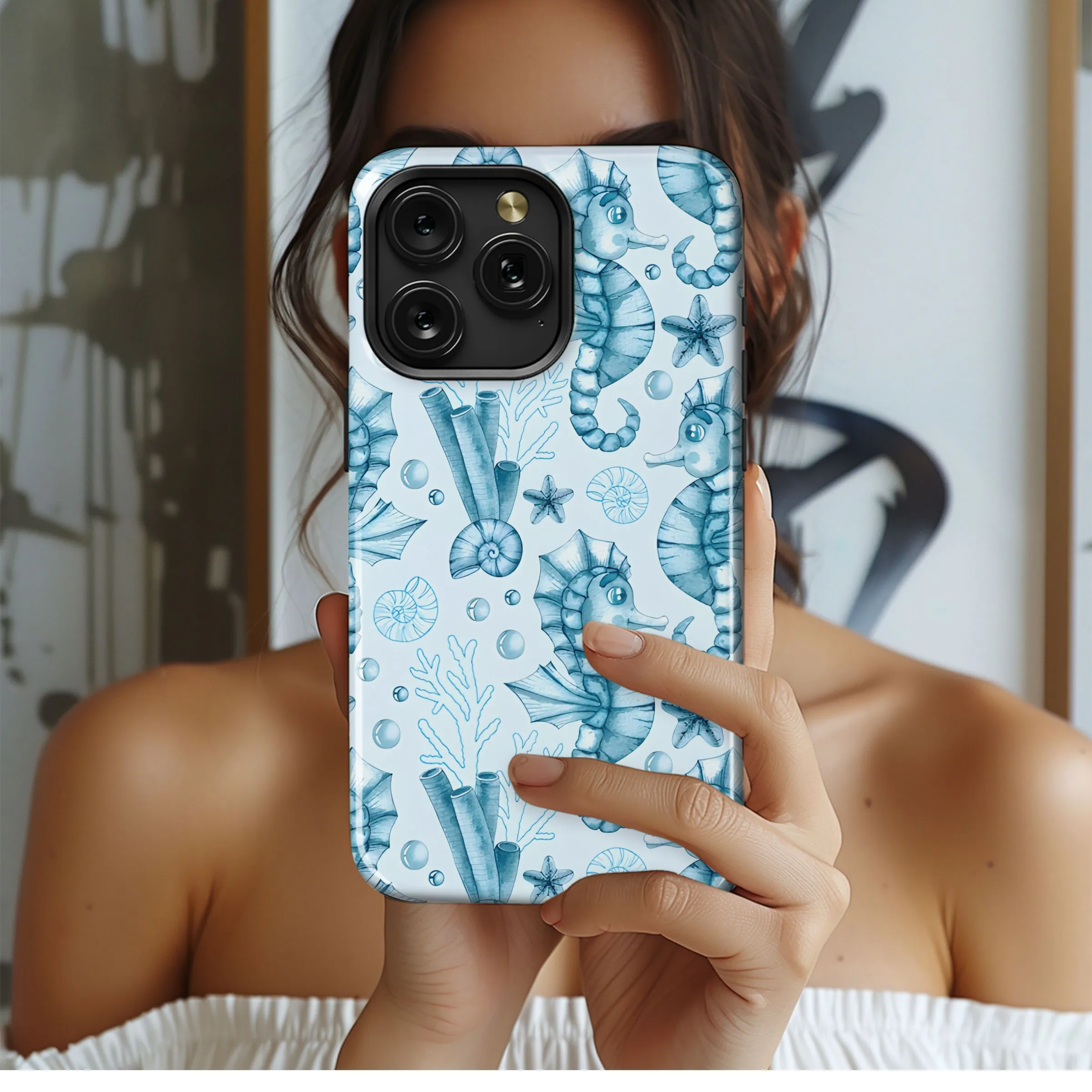 Ocean Blue Little Seahorses Phone Case iPhone Samsung Cover Pixel 5234