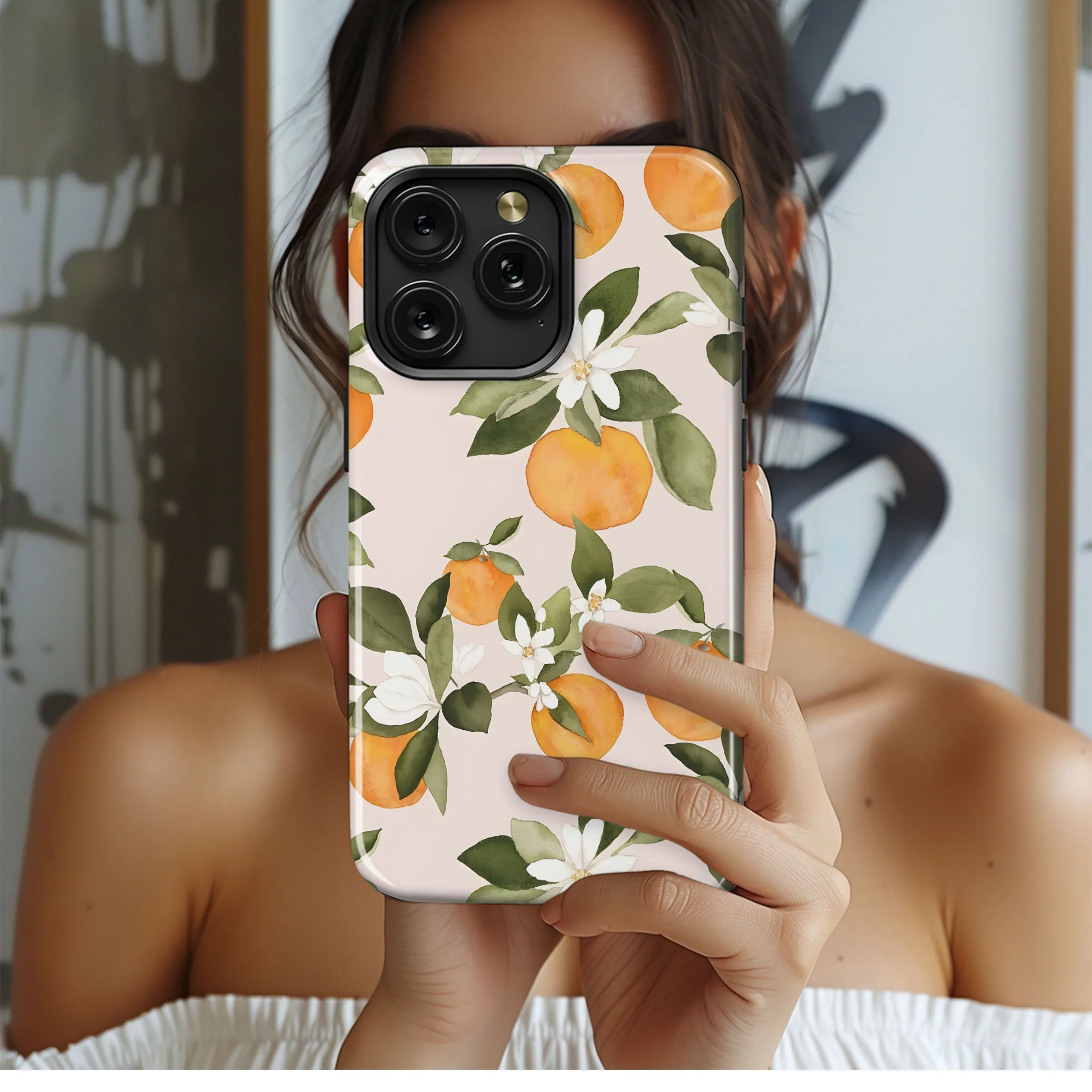 Orange Blossom Watercolor Pattern Phone Case iPhone Samsung Cover Pixel 5097