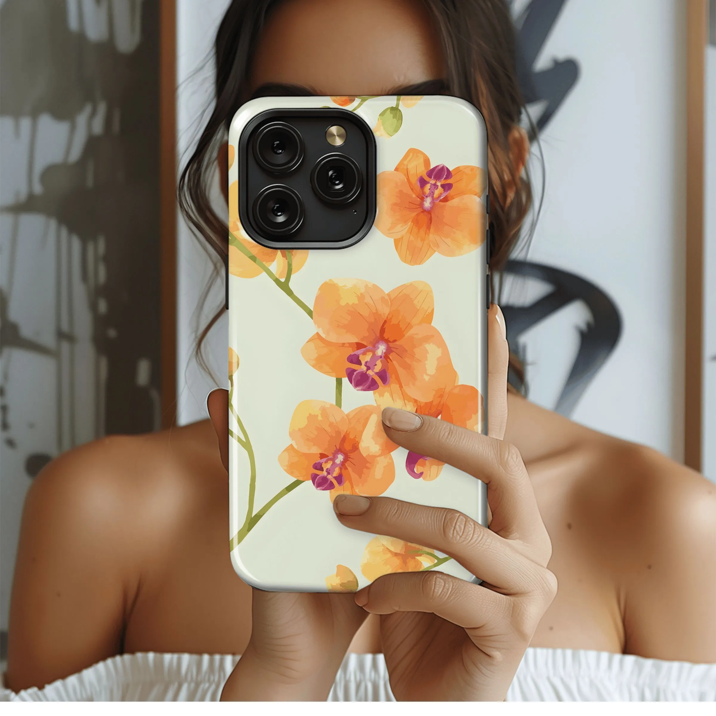 Orange Orchid Blooms Phone Case iPhone Samsung Cover Pixel 4536