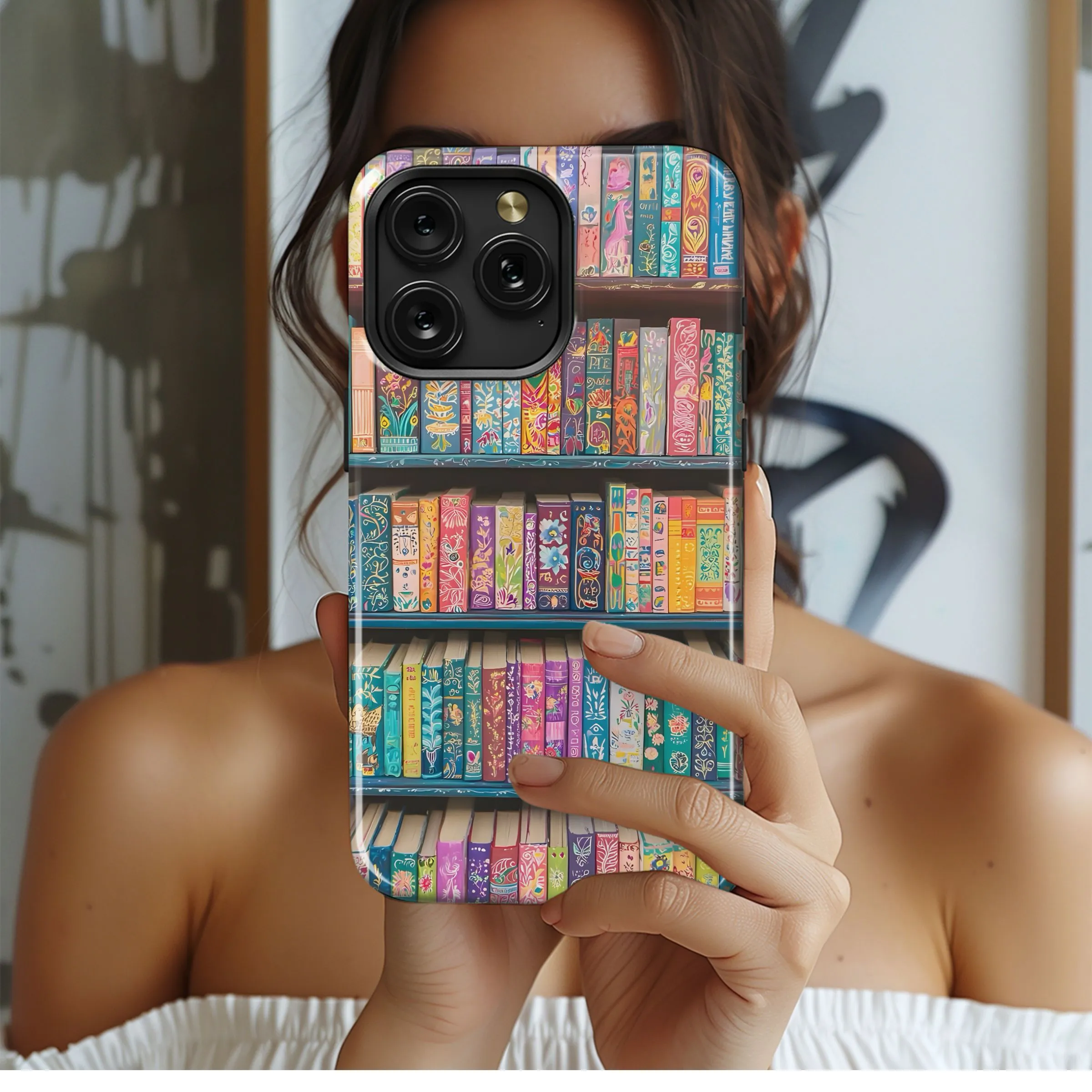 Painted Bookshelf of Stories.
 Phone Case iPhone Samsung Cover Pixel 5106