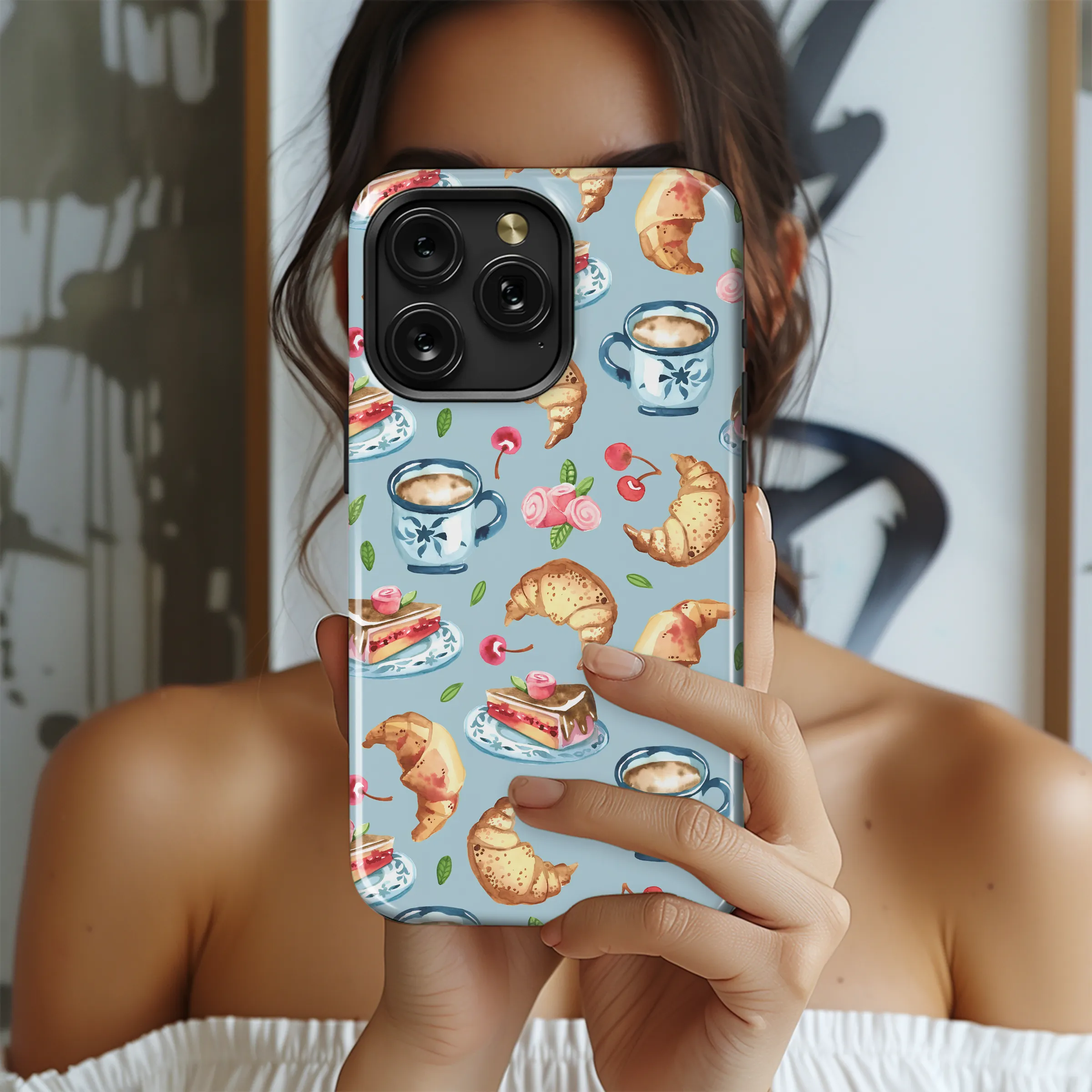 Parisian Cafe Watercolor Pastry And Coffee Design Phone Case Cover for iPhone 17 Pro Max 16 15 13 Samsung S25 S24 Pixel 9309 - Image 2