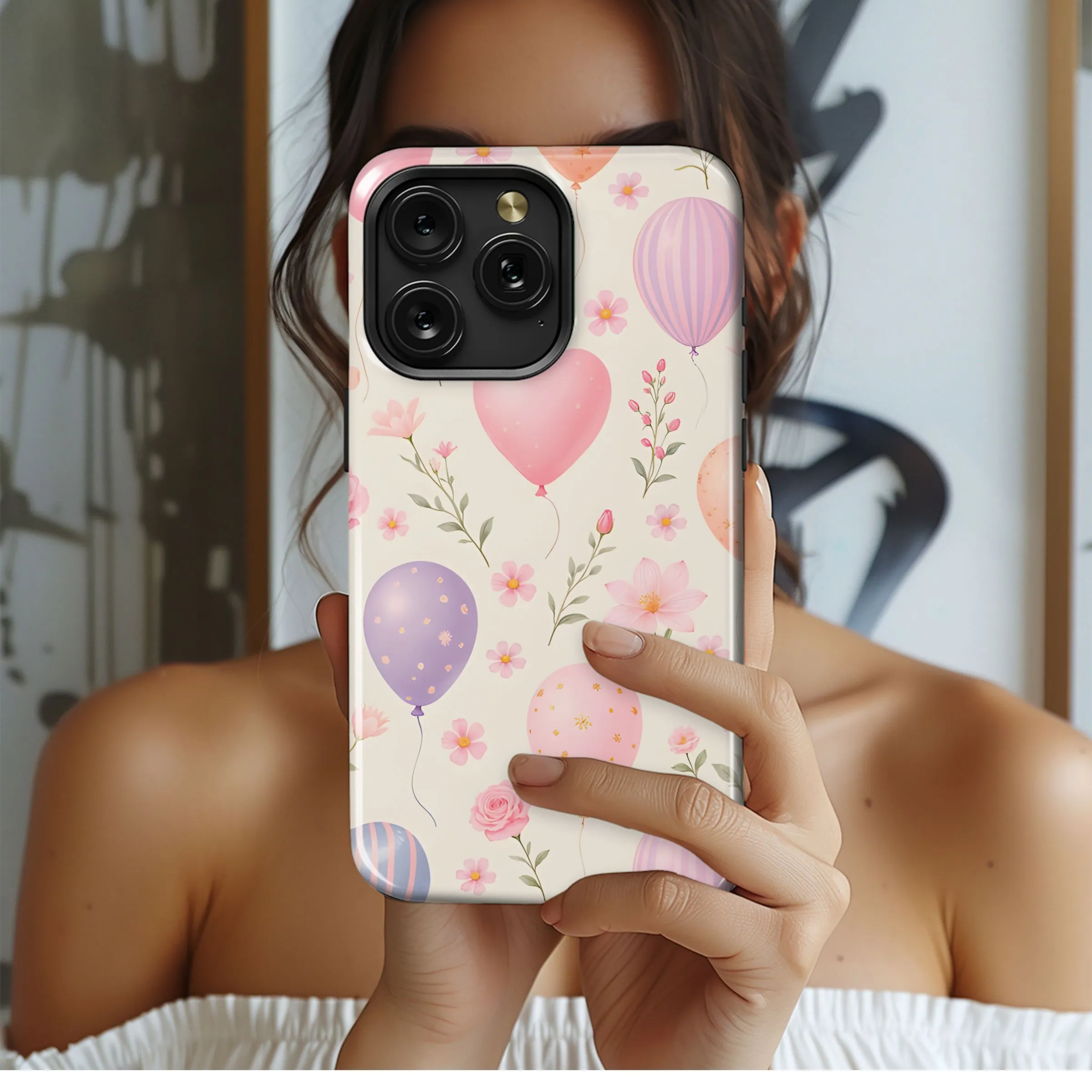 Pastel Floating Blooms and Balloons Phone Case iPhone Samsung Cover Pixel 5253