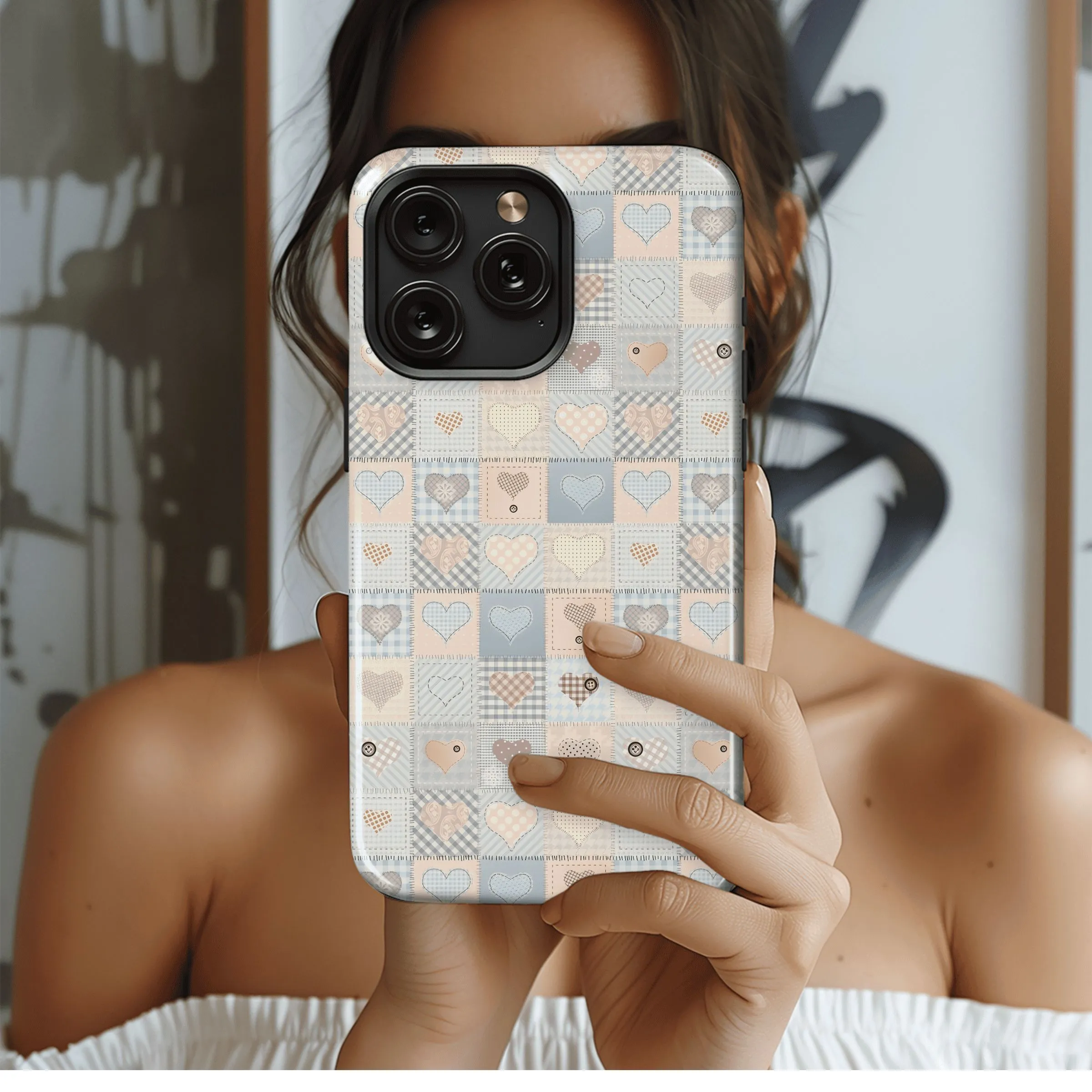 Patchwork Hearts Design
 Phone Case iPhone Samsung Cover Pixel 4479