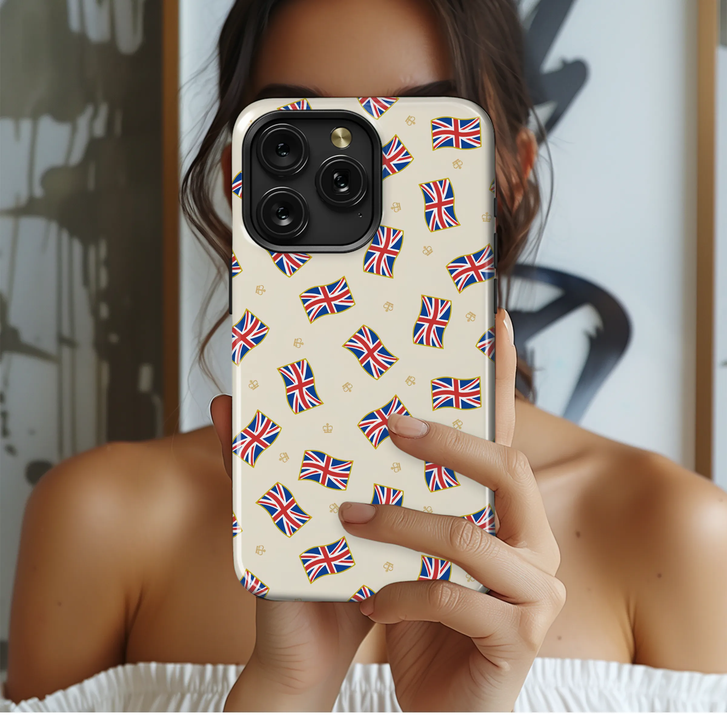 Patriotic UK Union Jack Flag and Crown Pattern Phone Case Cover for iPhone 17 Pro Max 16 15 Plus 14 13 Mini Samsung S25 S24 Pixel 10 9 8179
