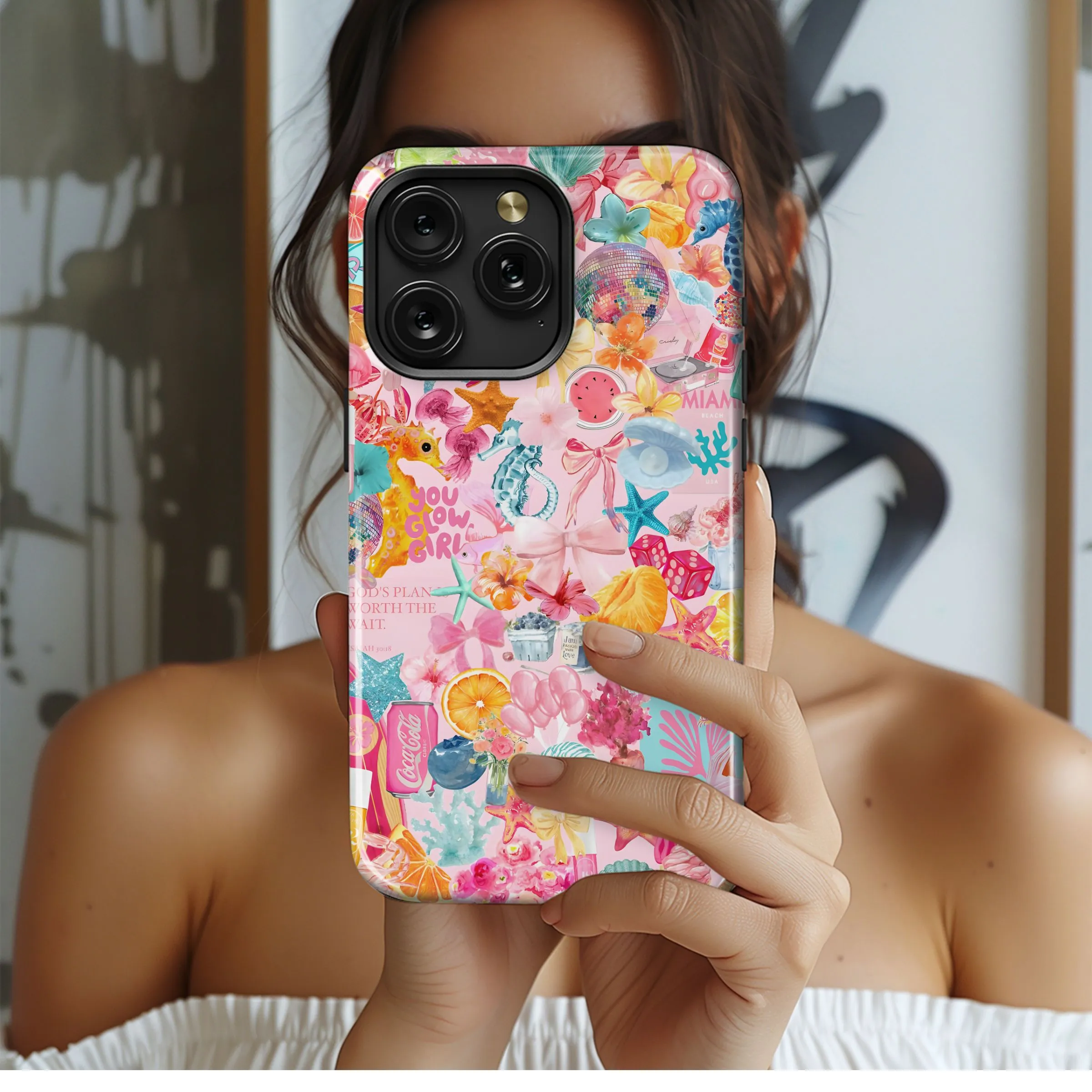 Pink Beach Summer Collage Phone Case iPhone Samsung Cover Pixel 5042