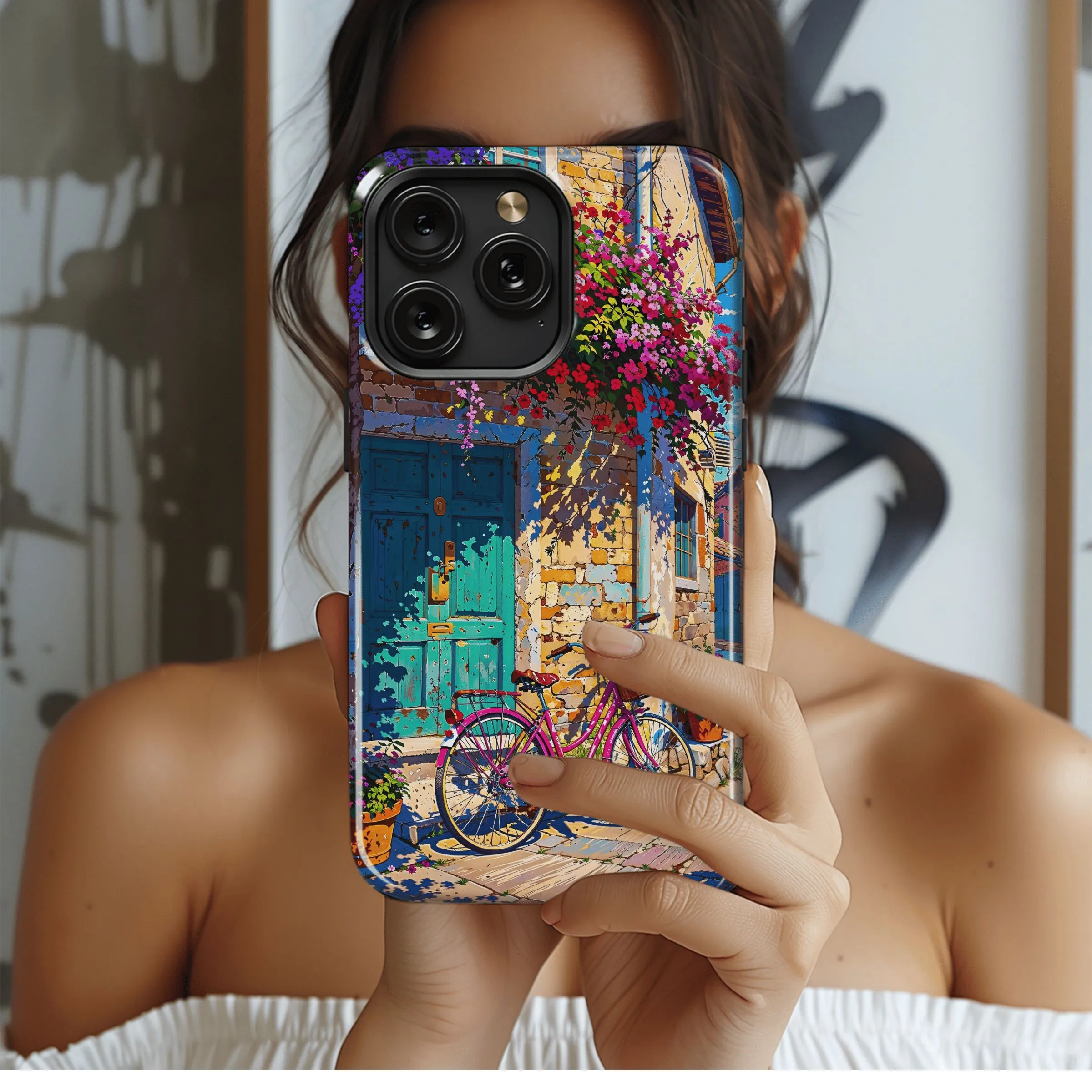 Pink Bicycle, Blooming Cottage
 Phone Case iPhone Samsung Cover Pixel 4510