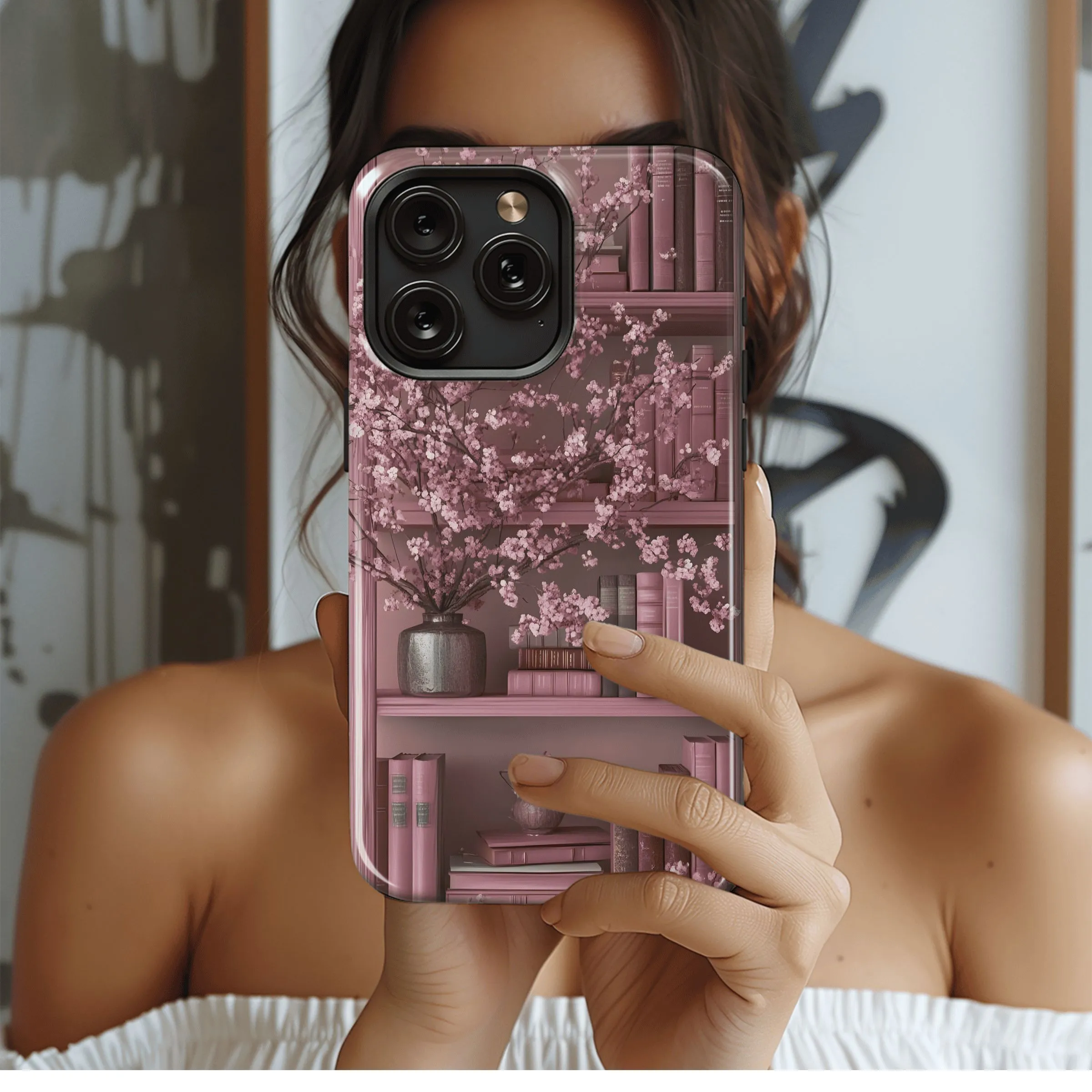 Pink Blossom Bookshelf
 Phone Case iPhone Samsung Cover Pixel 4621