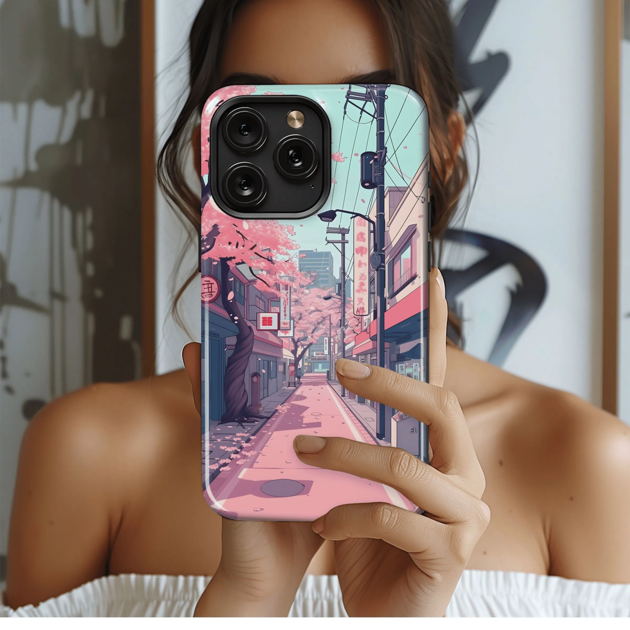 Pink Blossom Street
 Phone Case iPhone Samsung Cover Pixel 4490