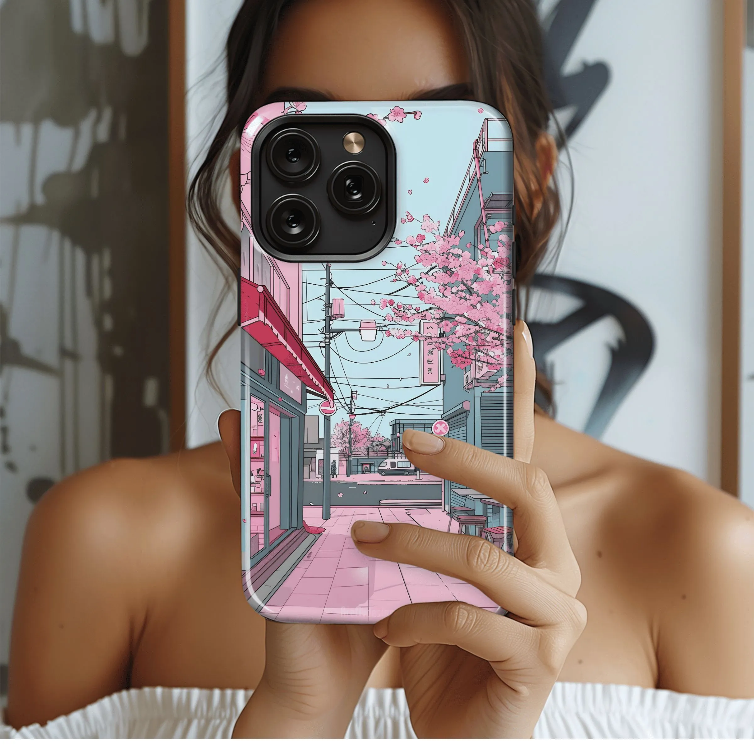 Pink Blossom Street
 Phone Case iPhone Samsung Cover Pixel 4551