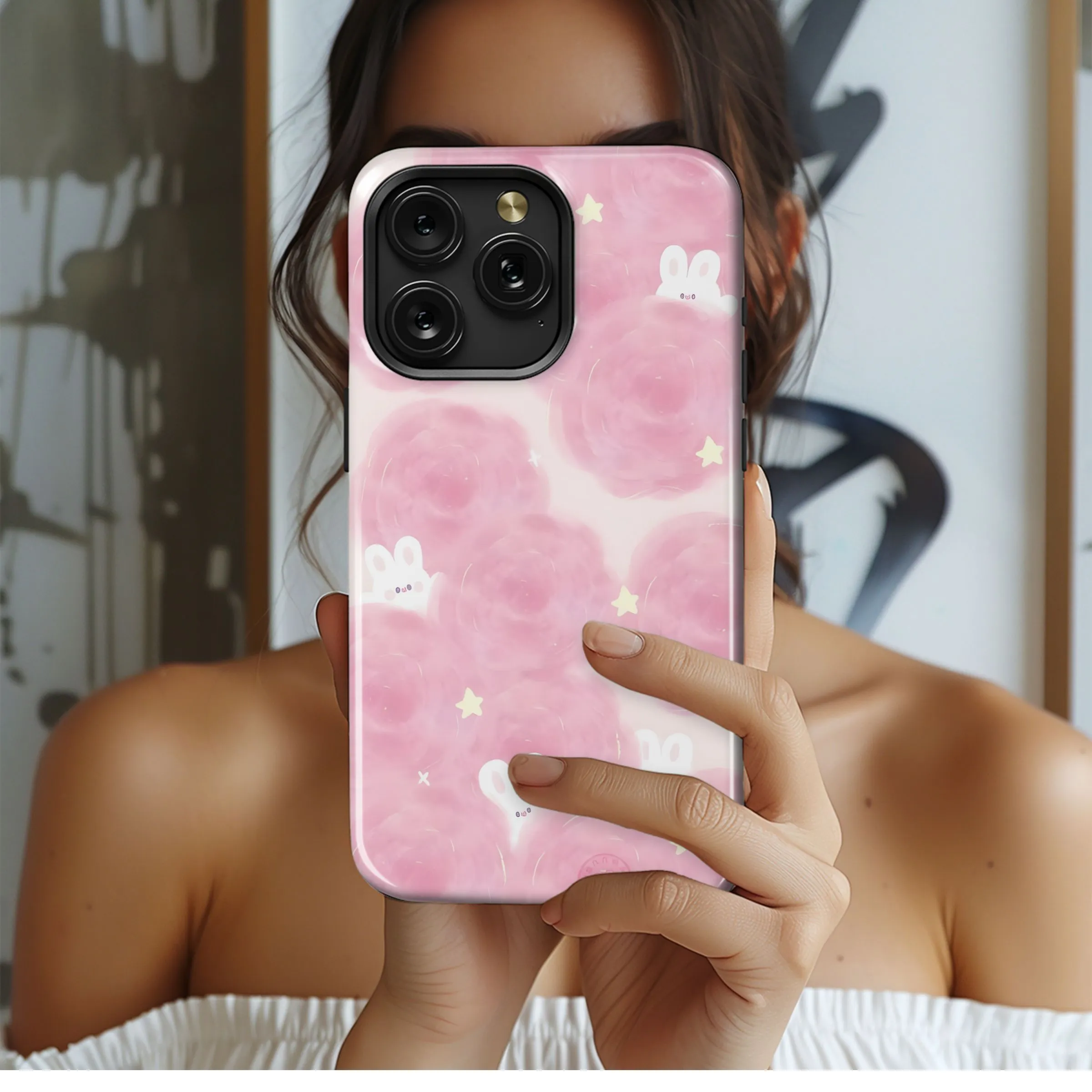 Pink Bunny Clouds Phone Case iPhone Samsung Cover Pixel 4713