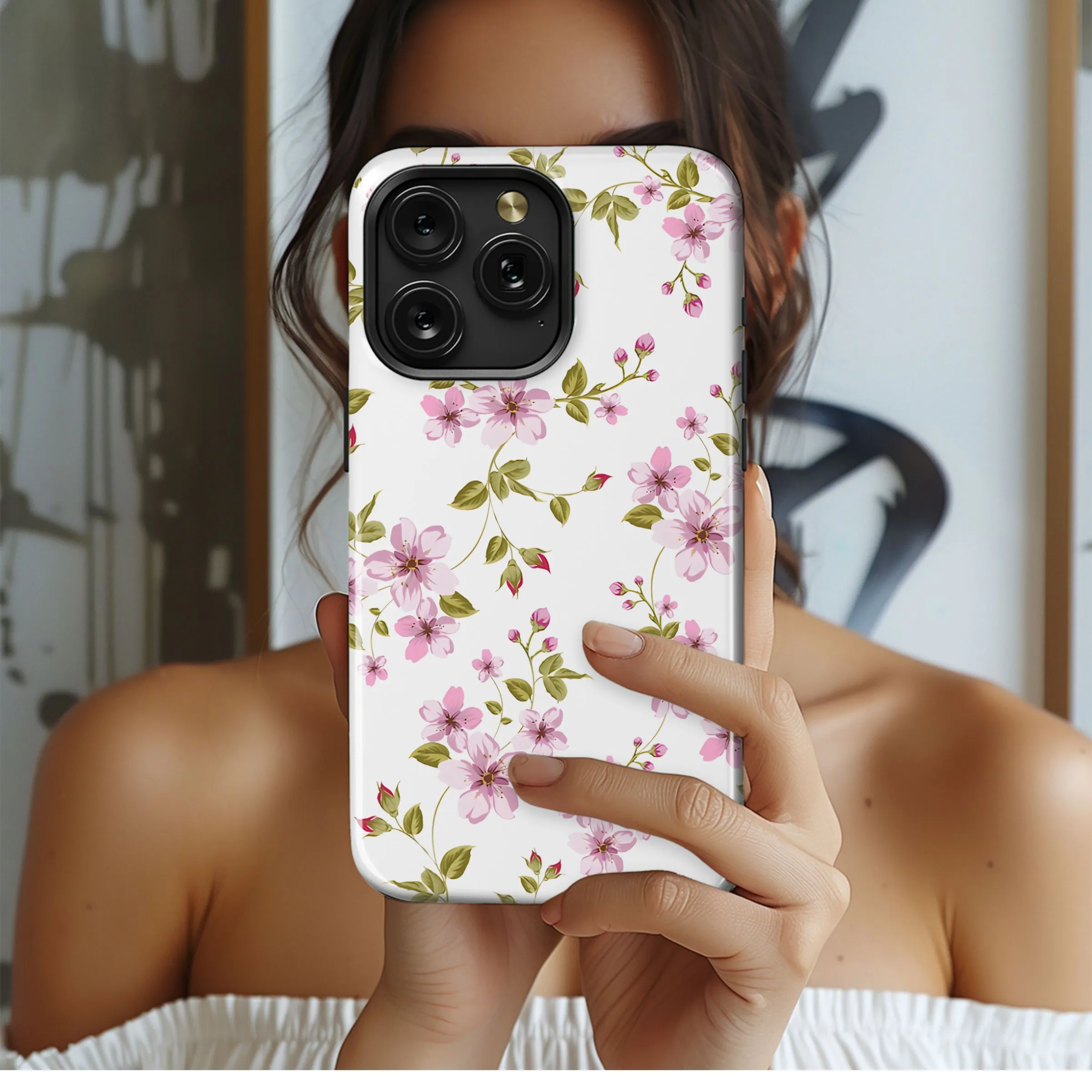 Pink Cherry Blossom Pattern Phone Case iPhone Samsung Cover Pixel 5283
