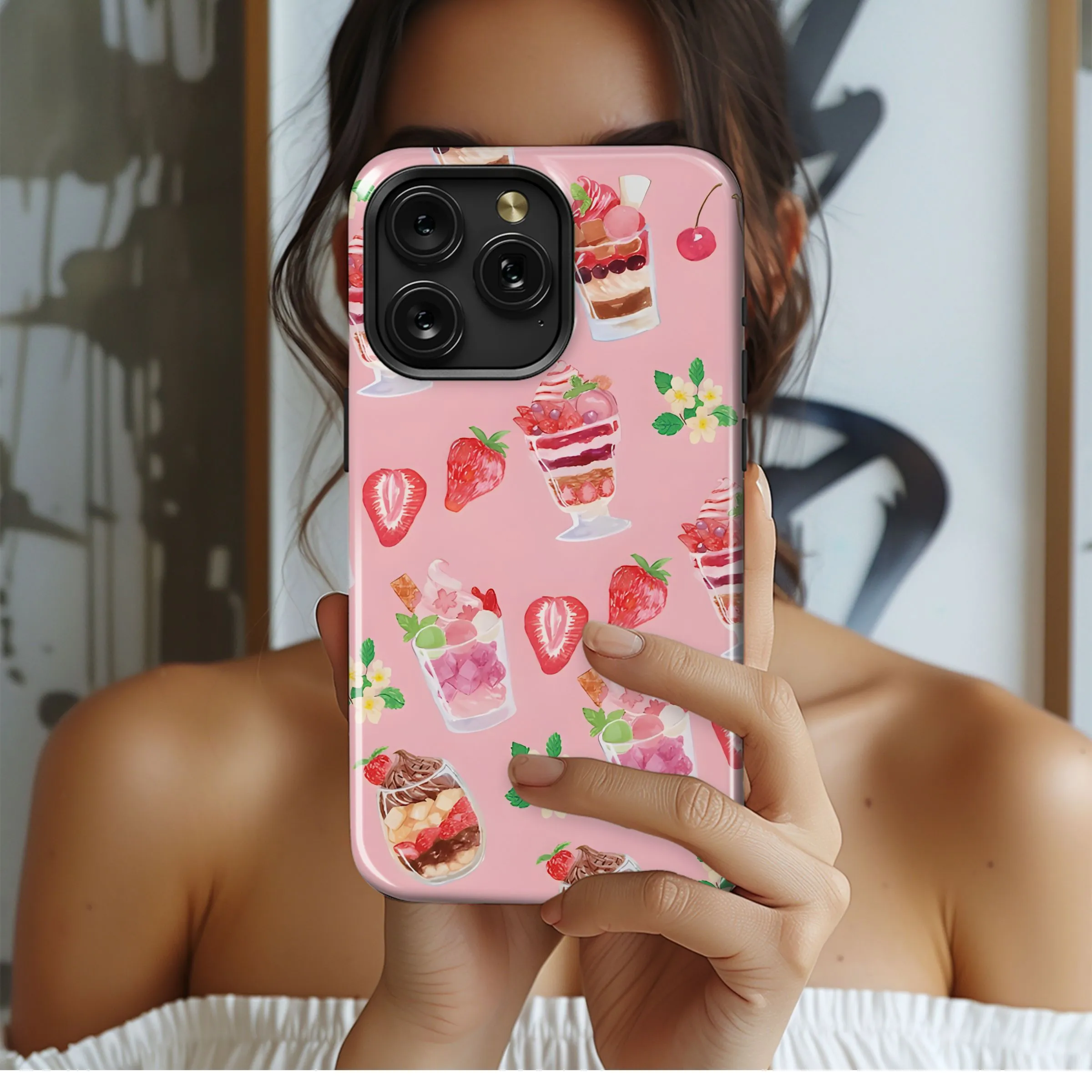 Pink Fruity Dessert Pattern Phone Case iPhone Samsung Cover Pixel 5237