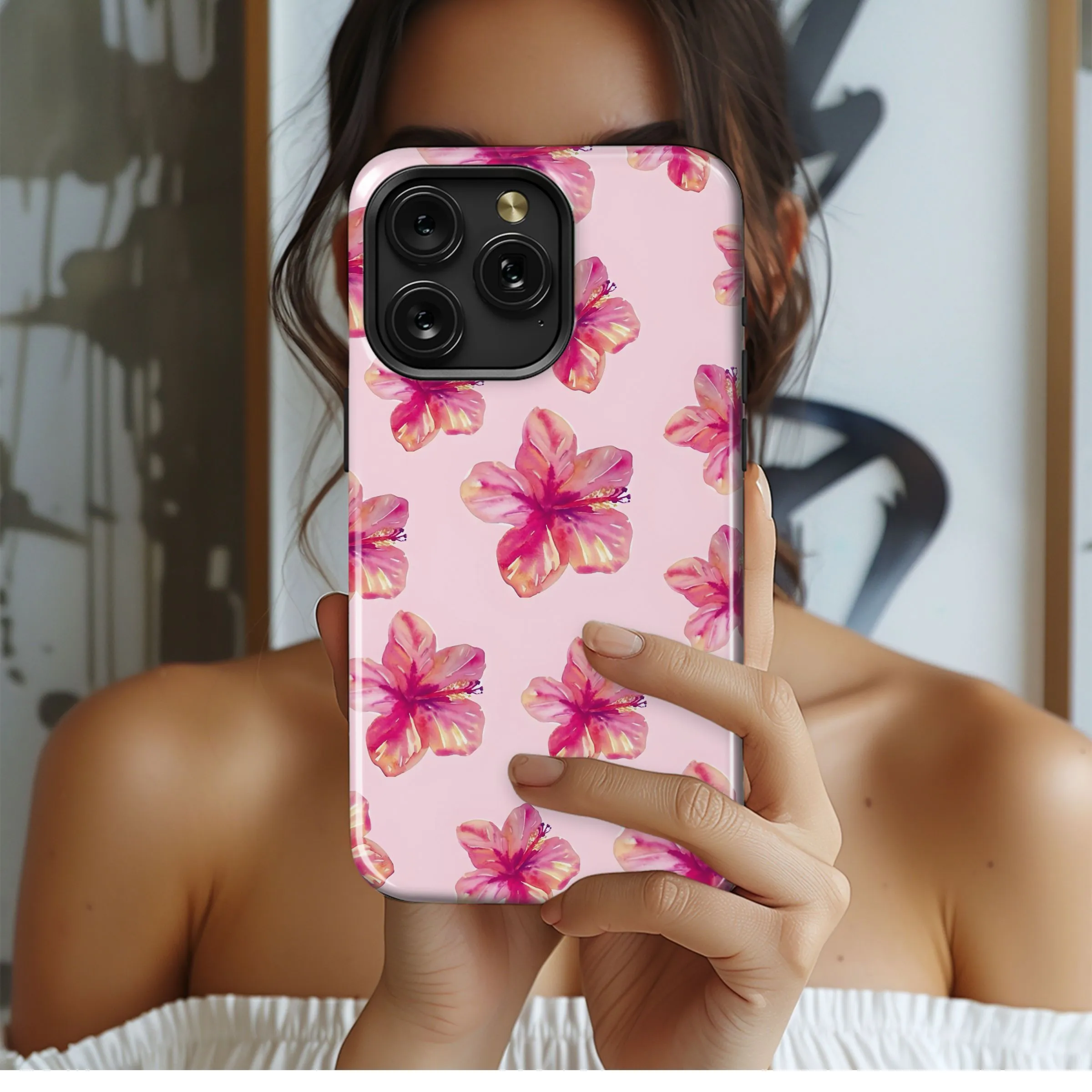 Pink Hibiscus Blooms
 Phone Case iPhone Samsung Cover Pixel 5491