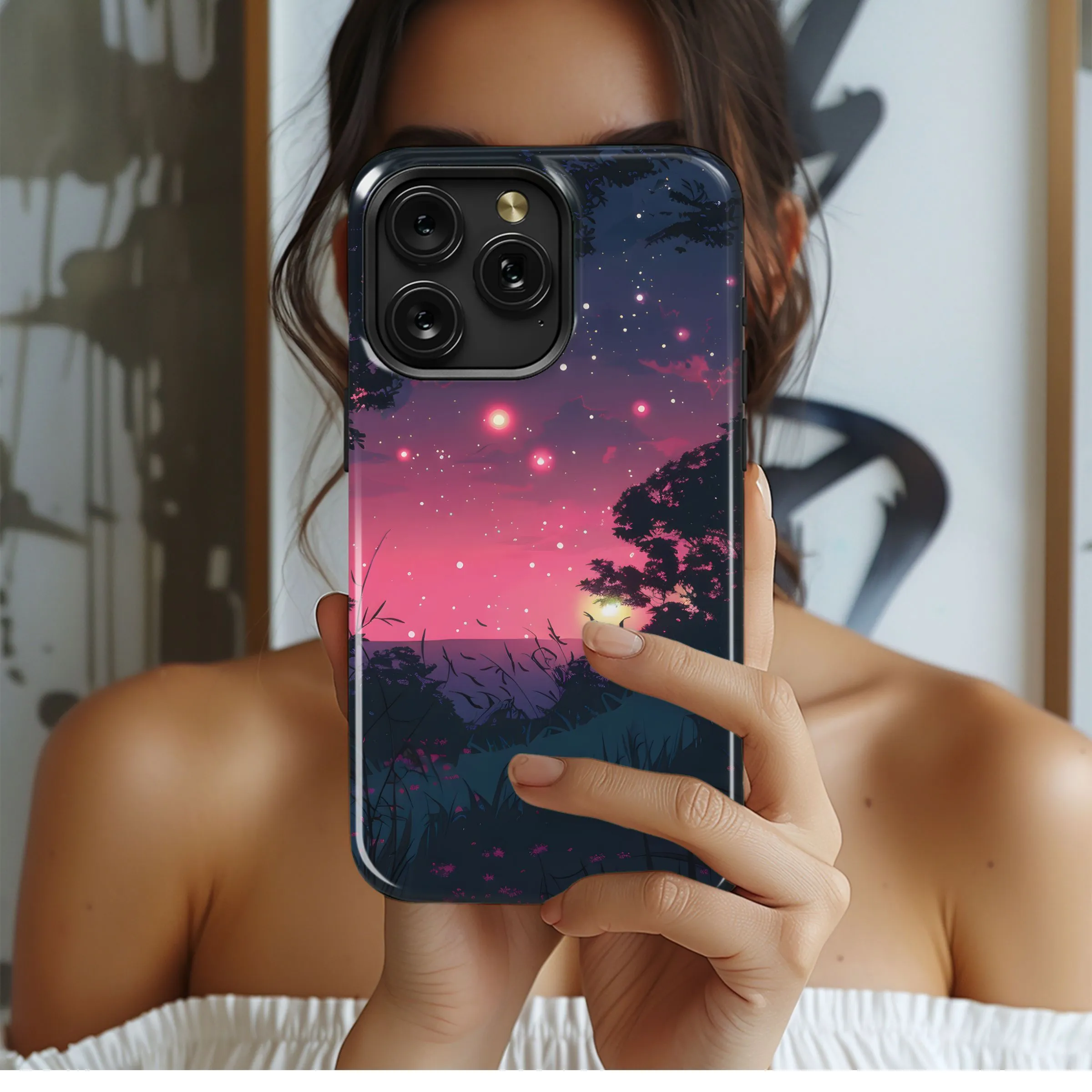 Pink Sky Meadow Dreamscape Phone Case iPhone Samsung Cover Pixel 5456