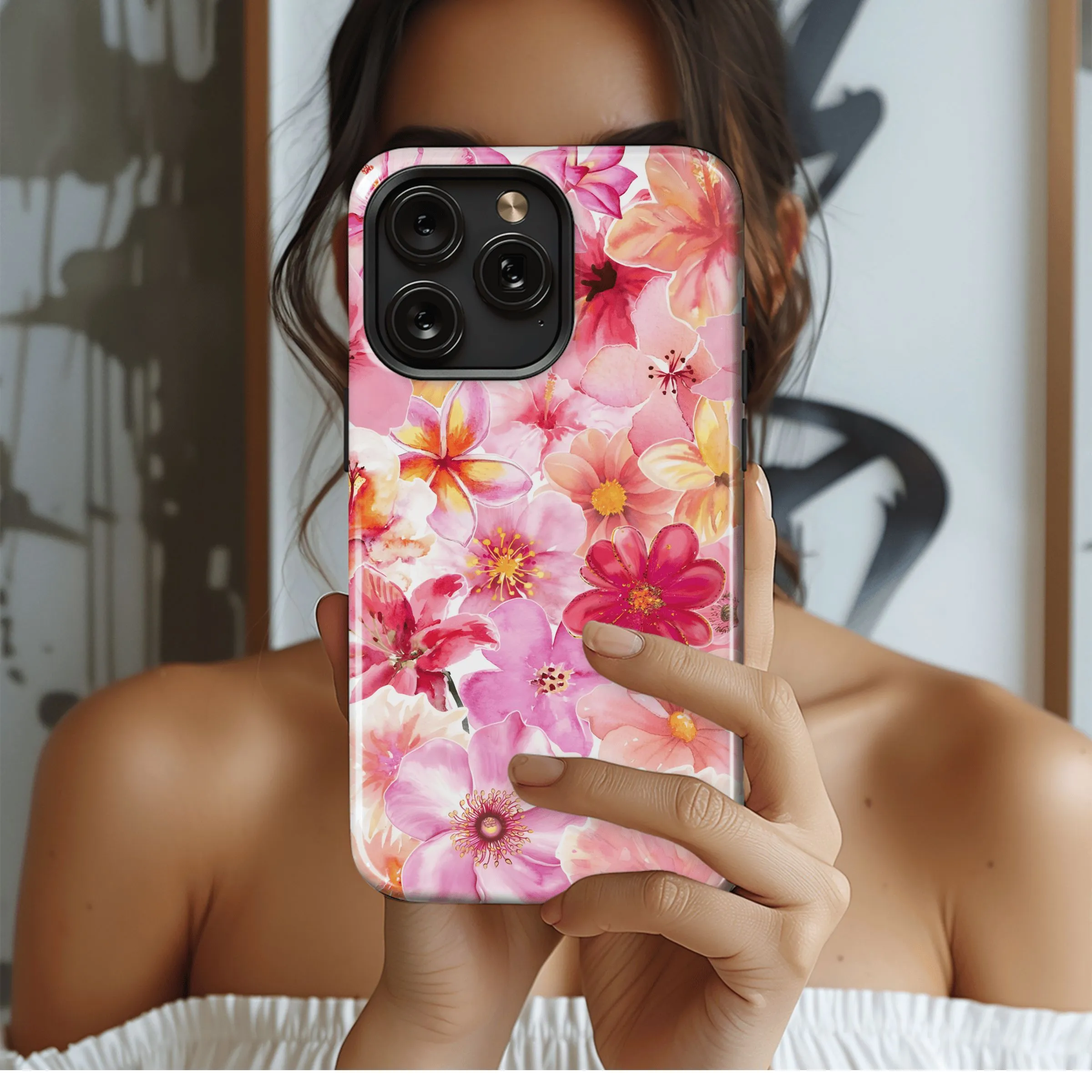 Pink Watercolor Blooms
 Phone Case iPhone Samsung Cover Pixel 4570