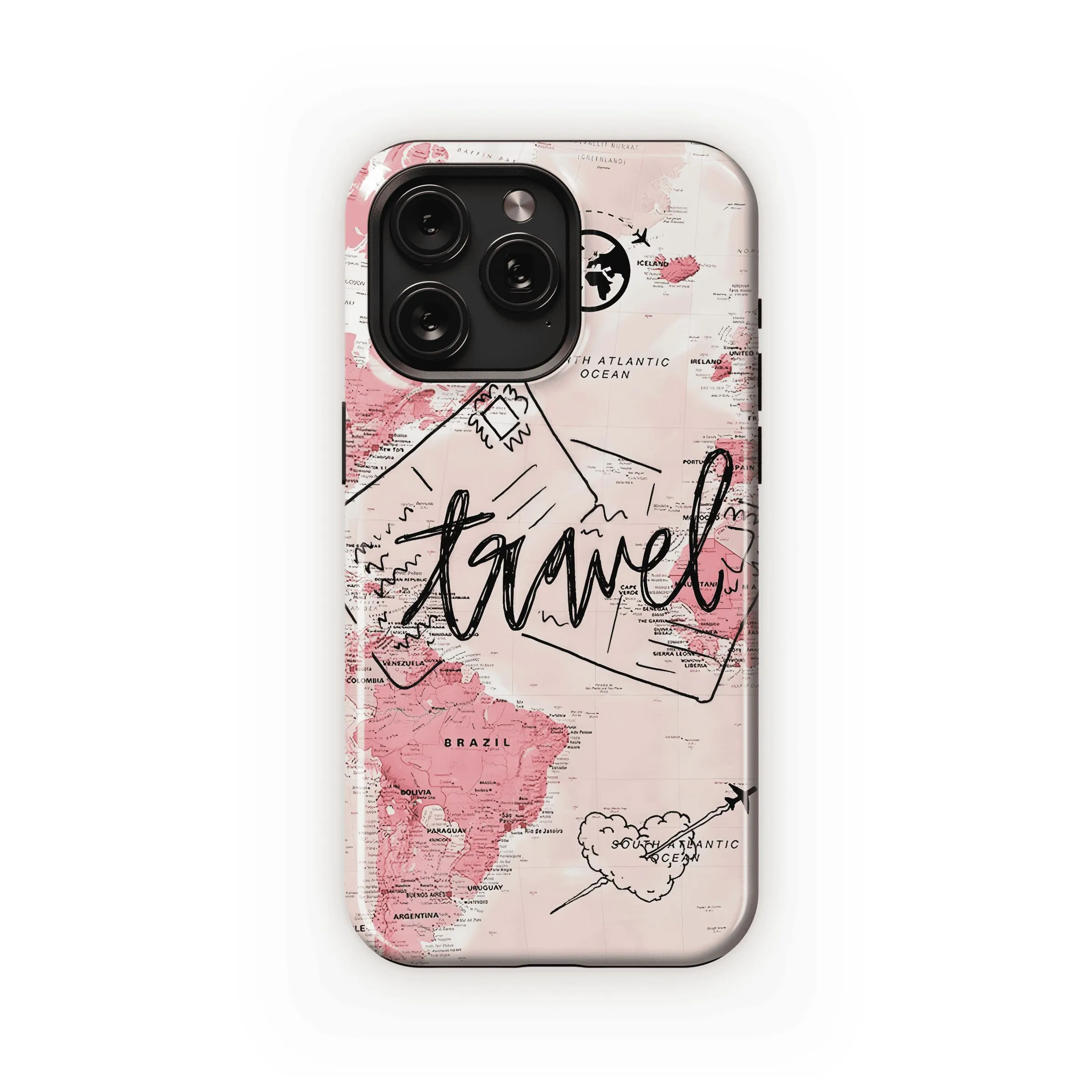 Pink World Travel Map
 Phone Case iPhone Samsung Cover Pixel 4465