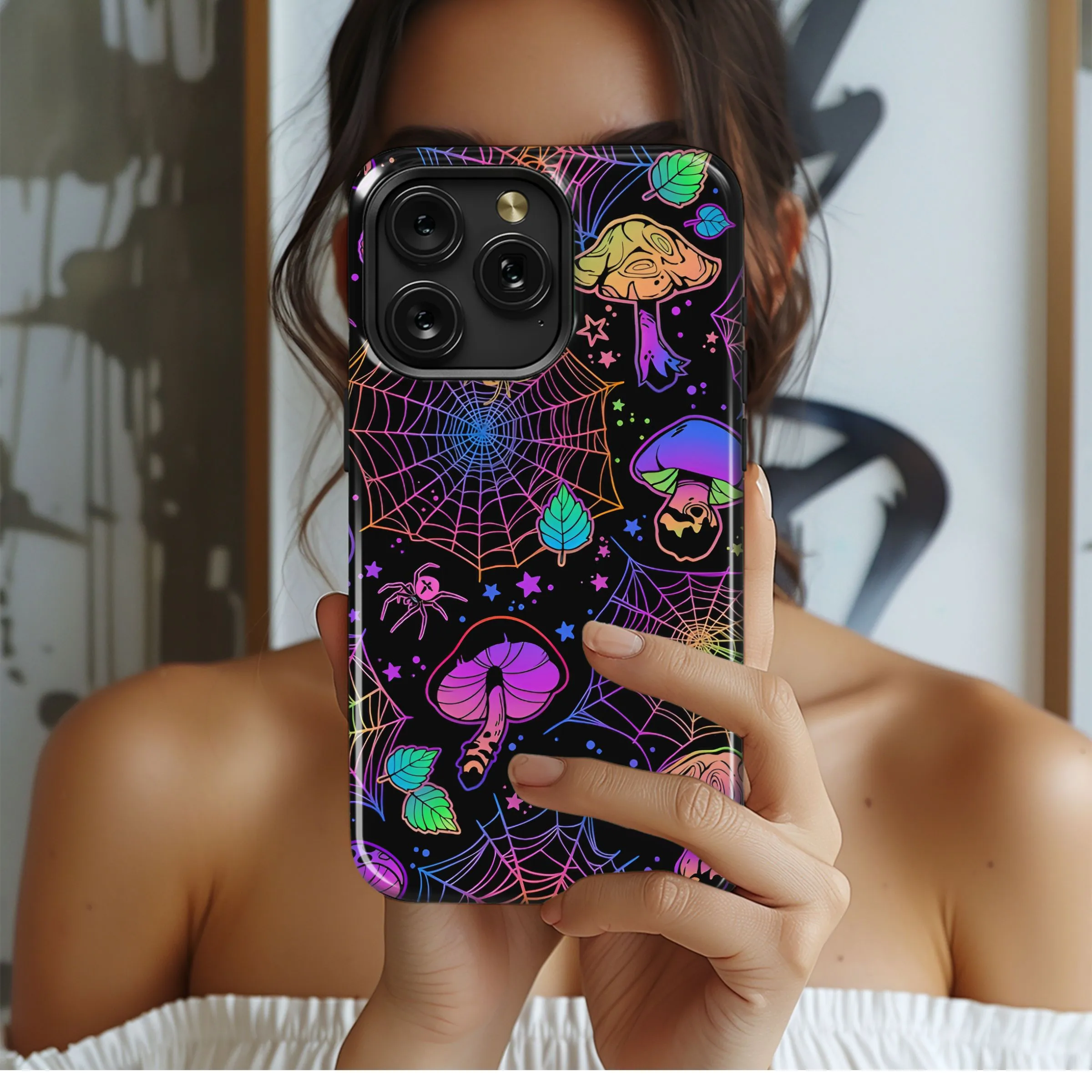 Psychedelic Mushroom Spider Web Night Phone Case iPhone Samsung Cover Pixel 5303