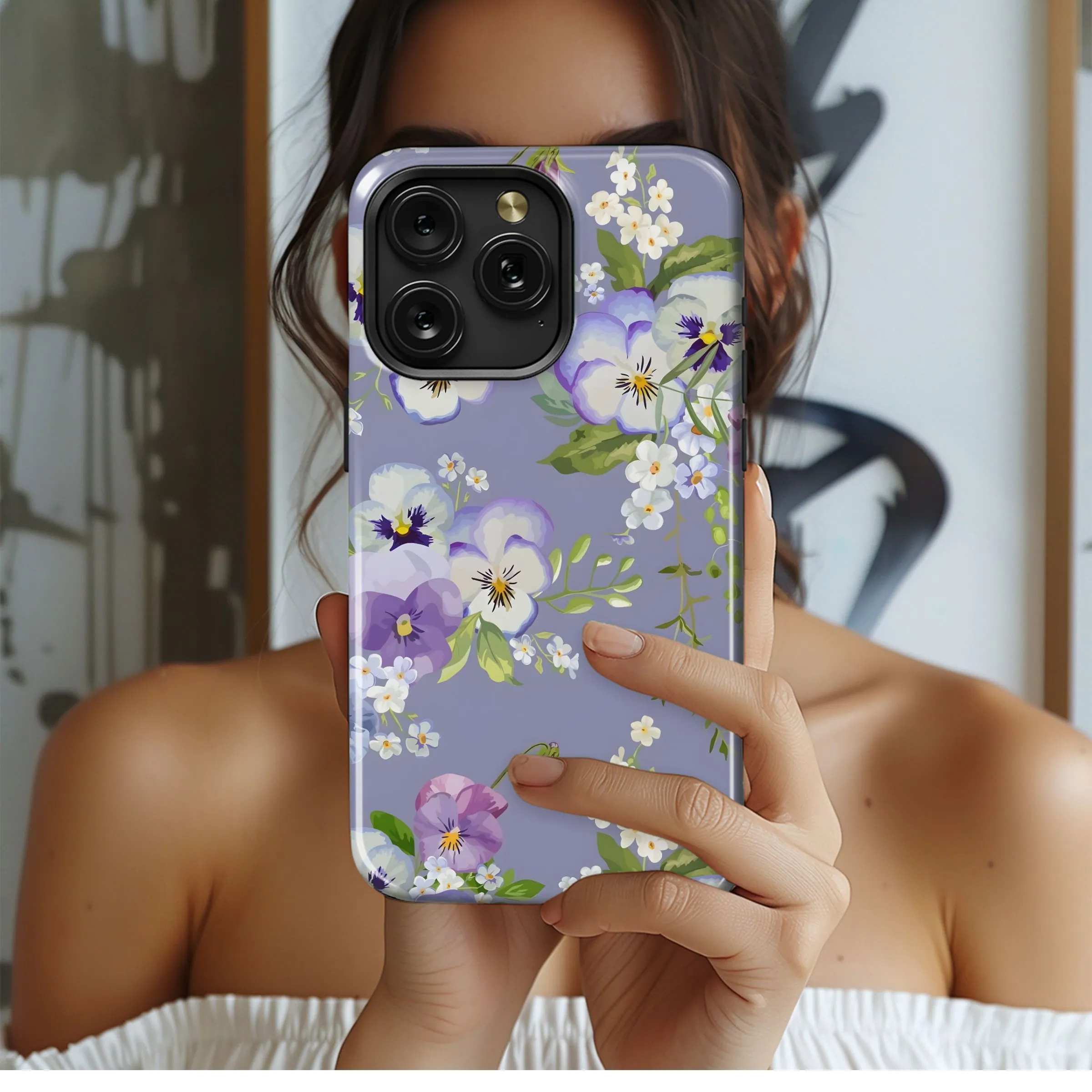 Purple Pansies Floral Design Phone Case iPhone Samsung Cover Pixel 4952