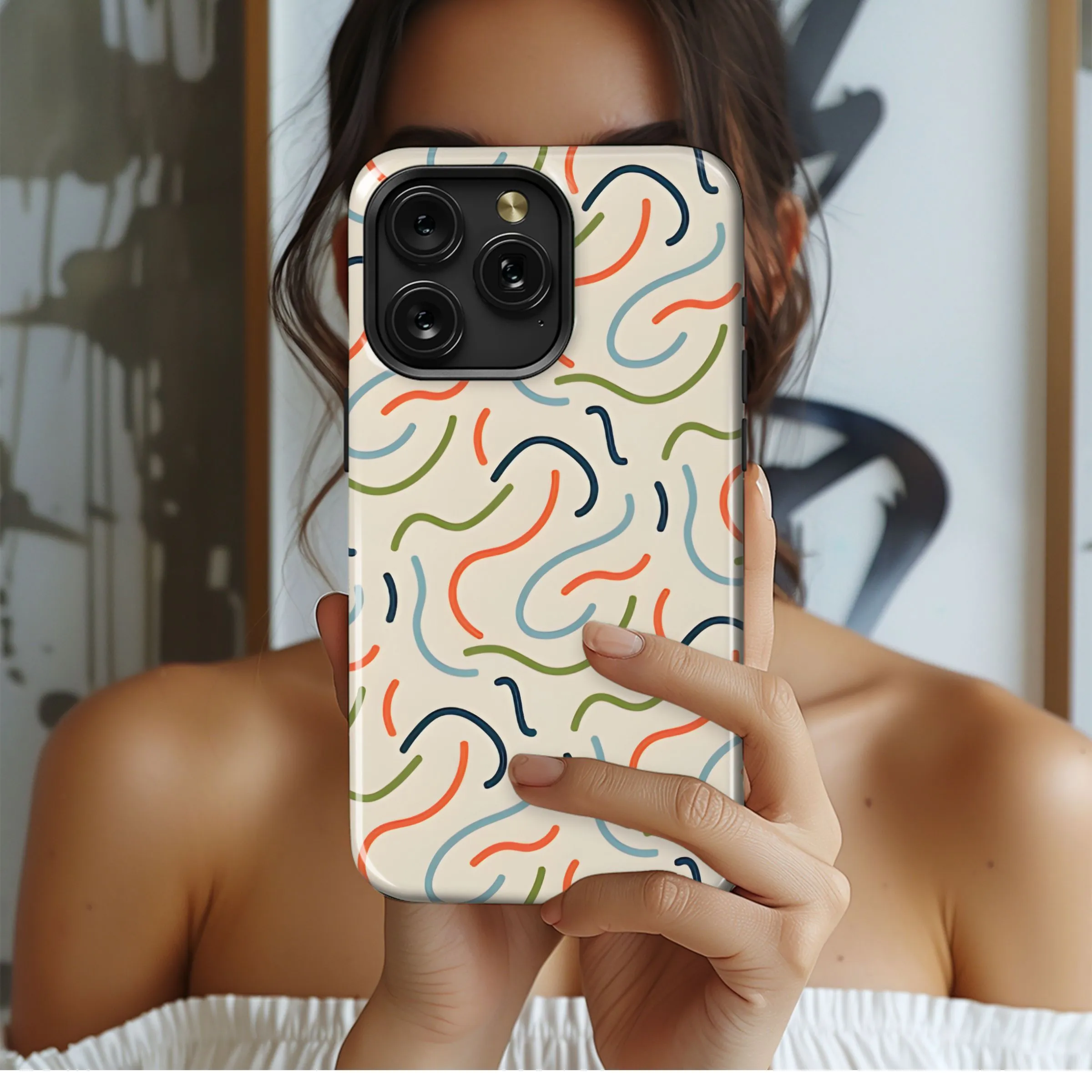 Retro Colorful Squiggle Abstract Pattern Phone Case iPhone Samsung Cover Pixel 5274