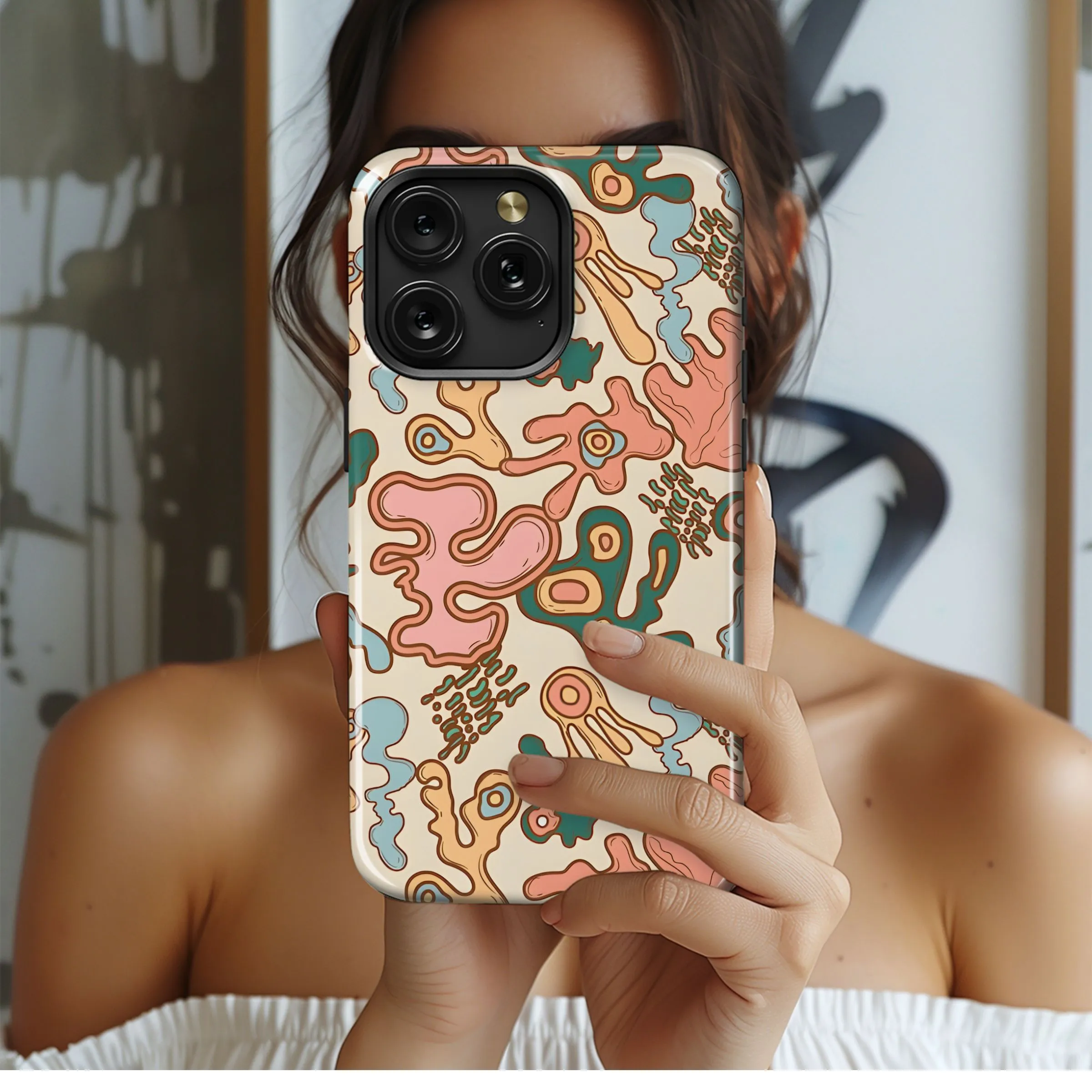 Retro Organic Blob Pattern Phone Case iPhone Samsung Cover Pixel 5409